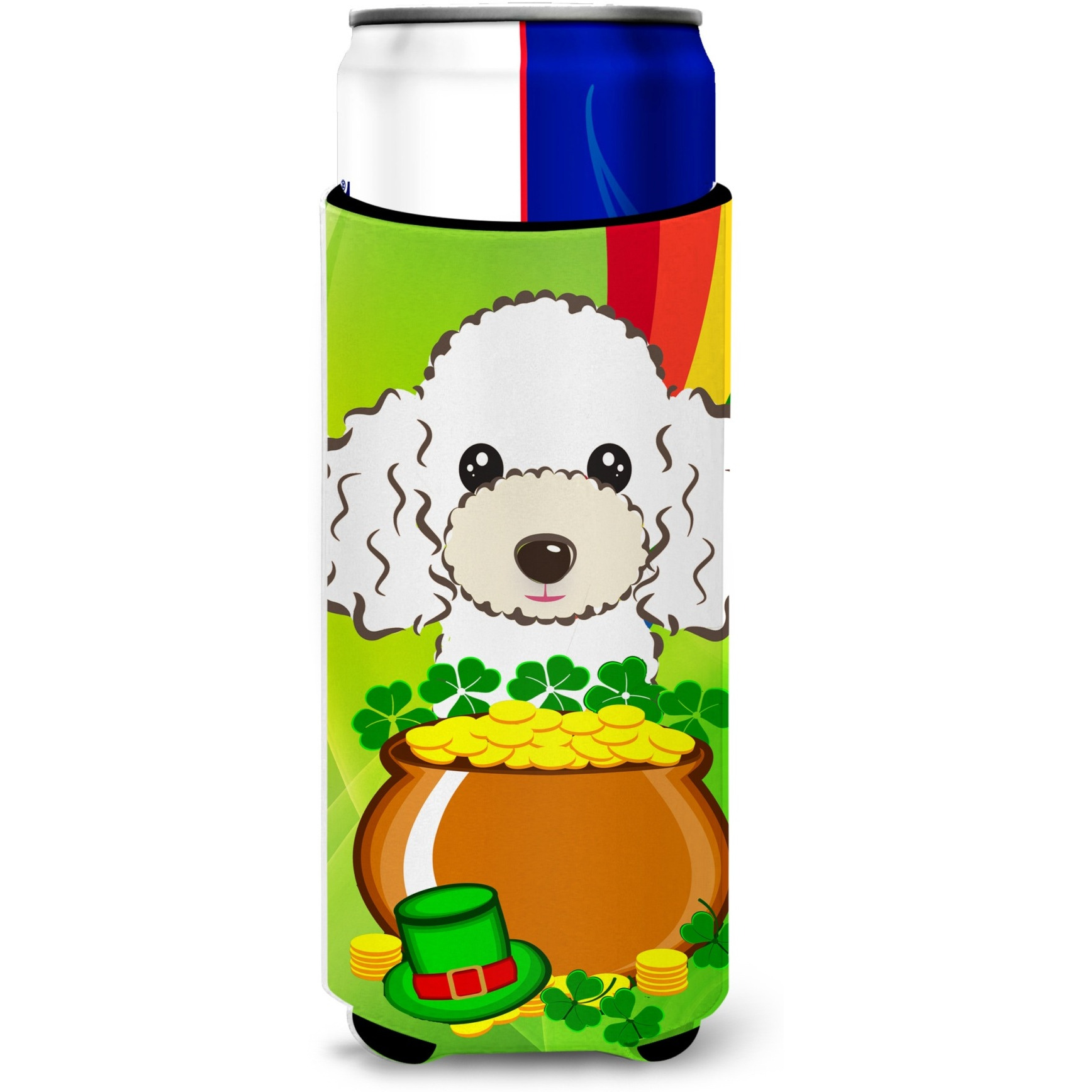 &quotCaroline's Treasures BB2001MUK "&quotWhite Poodle St. Patrick's Day Michelob Ultra Koozies for Slim Cans, Multicolor"