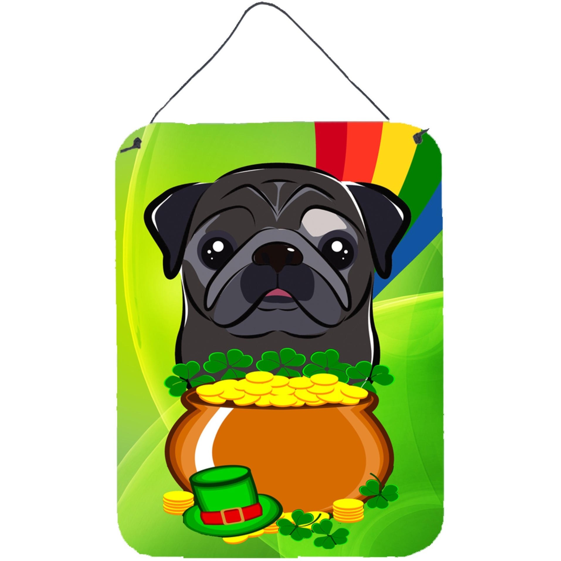 &quotCaroline's Treasures Black Pug St. Patrick's Day Wall or Door Hanging Prints BB2007DS1216, 16HX12W, Multicolor"