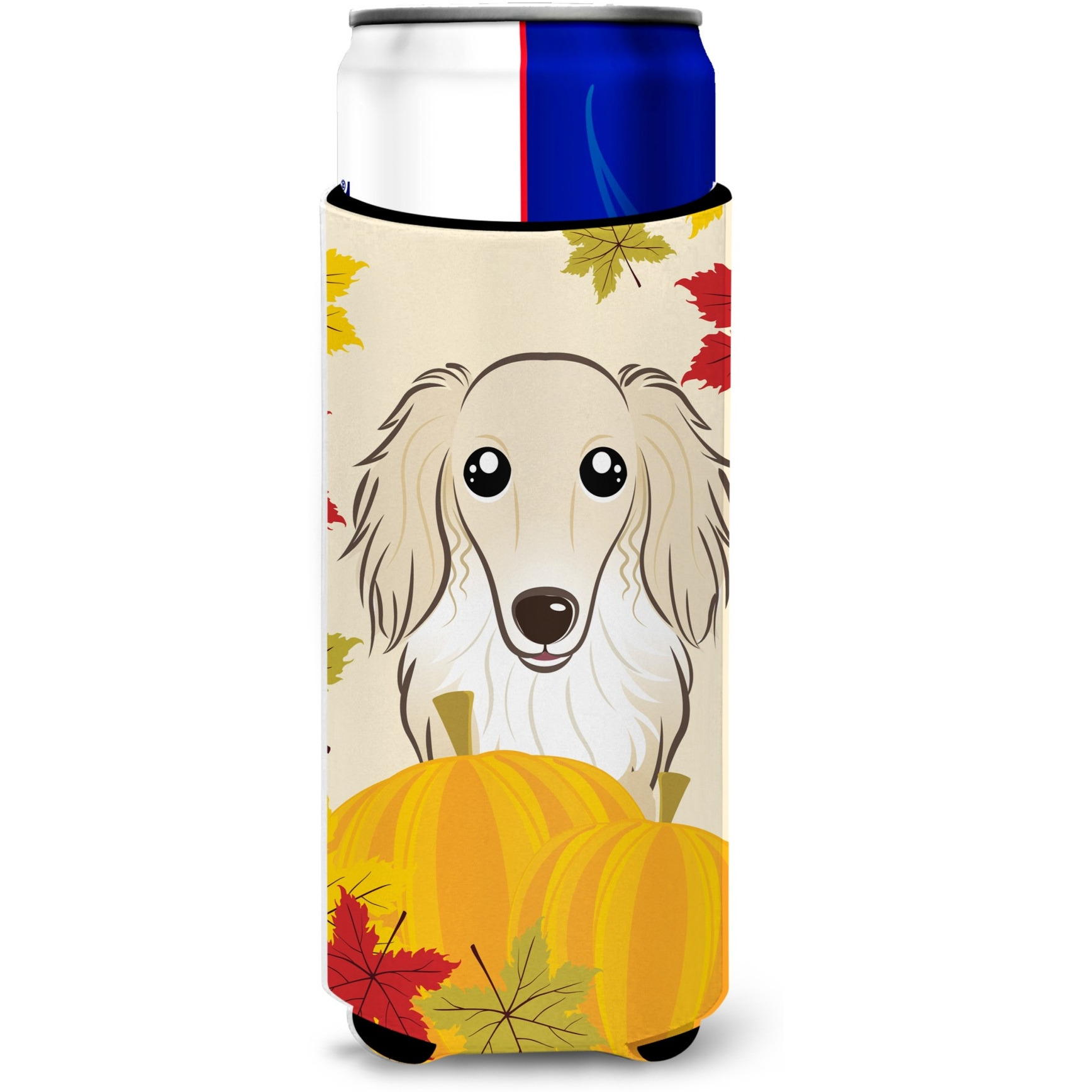 &quotCaroline's Treasures BB2018MUK "&quotLonghair Crme Dachshund Thanksgiving Michelob Ultra Koozies for Slim Cans, Multicolor"
