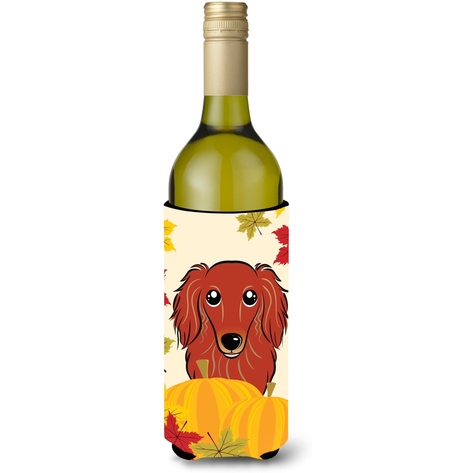 &quotCaroline's Treasures BB2020LITERK "&quotLonghair Red Dachshund Thanksgiving"" Wine Bottle Hugger Koozie, 750ml, Multicolor"
