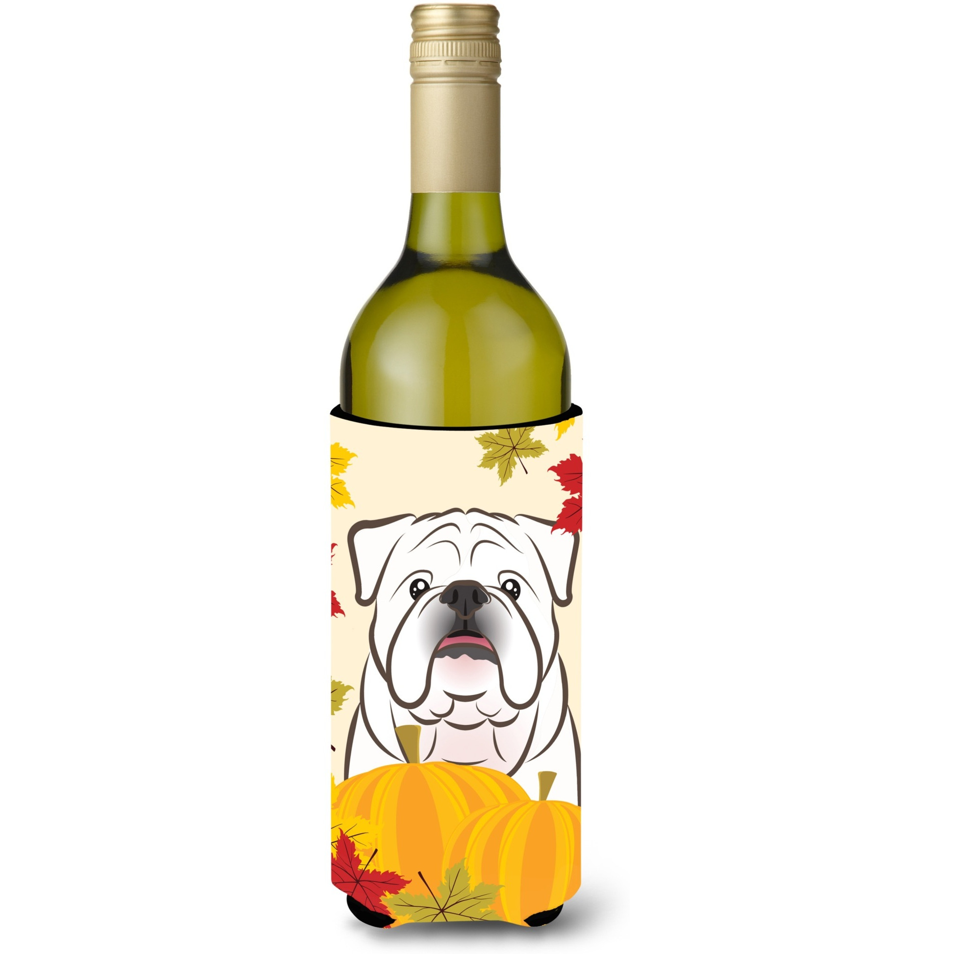 &quotCaroline's Treasures BB2026LITERK "&quotWhite English Bulldog Thanksgiving"" Wine Bottle Hugger Koozie, 750ml, Multicolor"