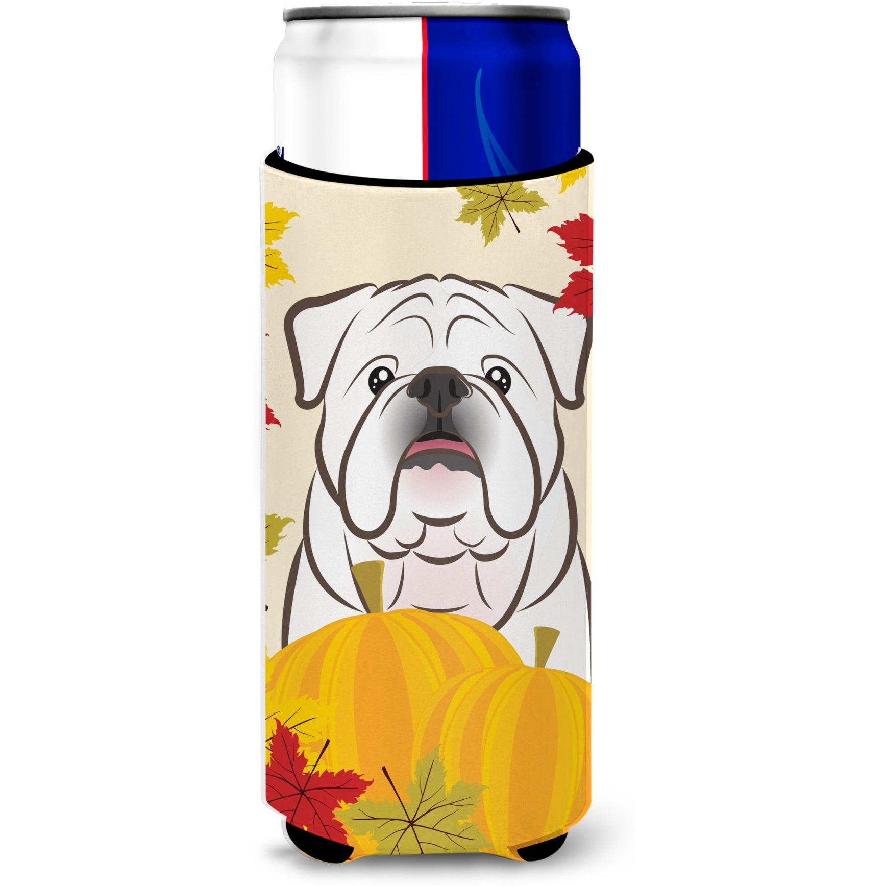 &quotCaroline's Treasures BB2026MUK "&quotWhite English Bulldog Thanksgiving Michelob Ultra Koozies for Slim Cans, Multicolor"