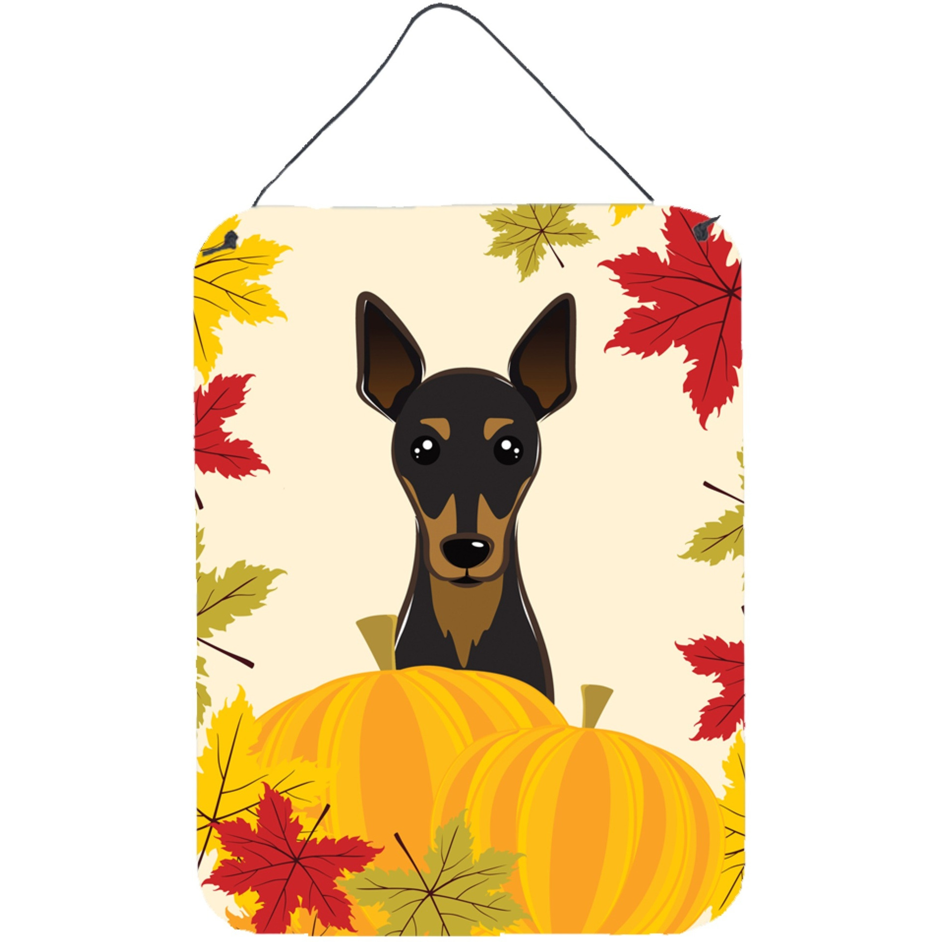 &quotCaroline's Treasures Min Pin Thanksgiving Wall or Door Hanging Prints BB2046DS1216, 16HX12W, Multicolor"
