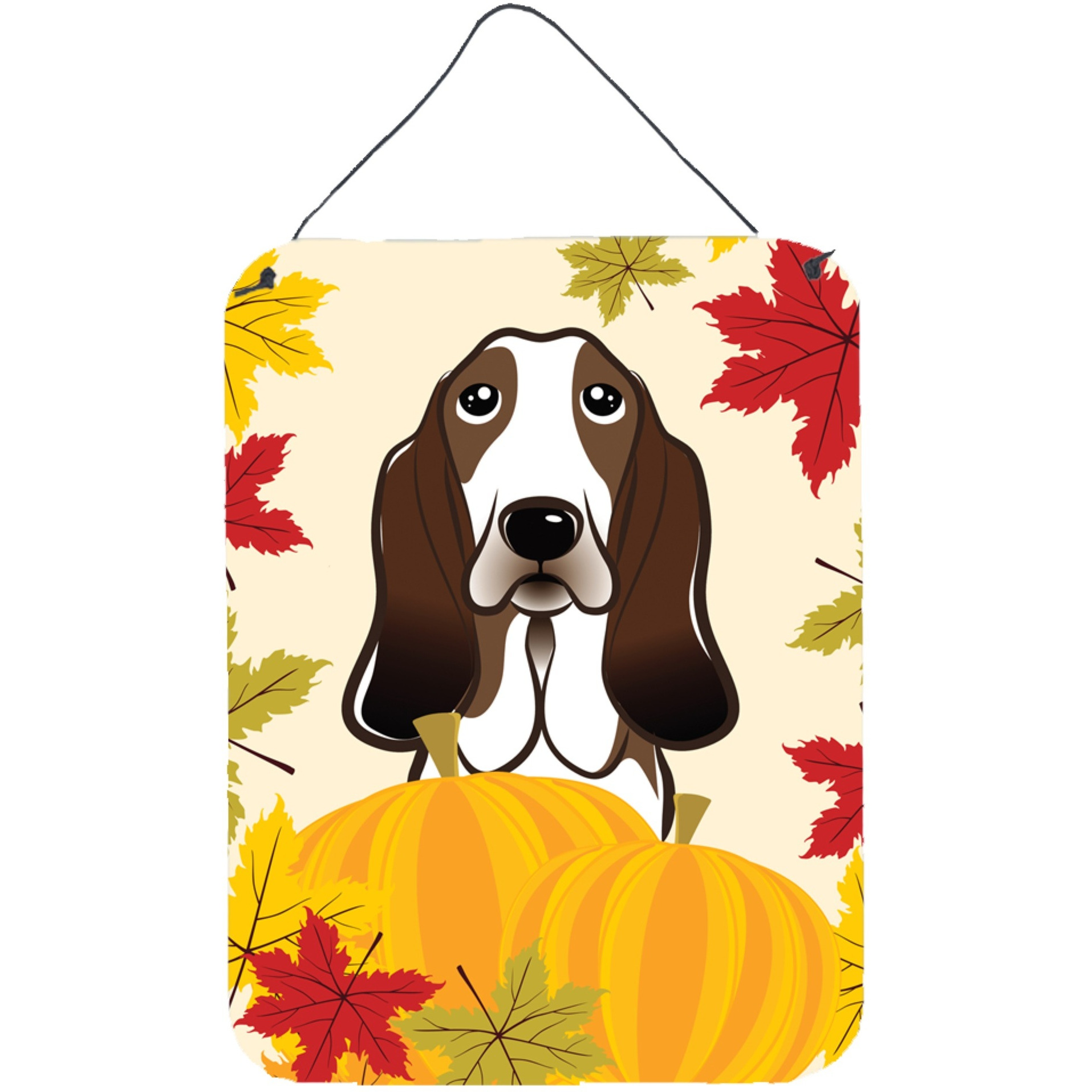 &quotCaroline's Treasures Basset Hound Thanksgiving Wall or Door Hanging Prints BB2049DS1216, 16HX12W, Multicolor"