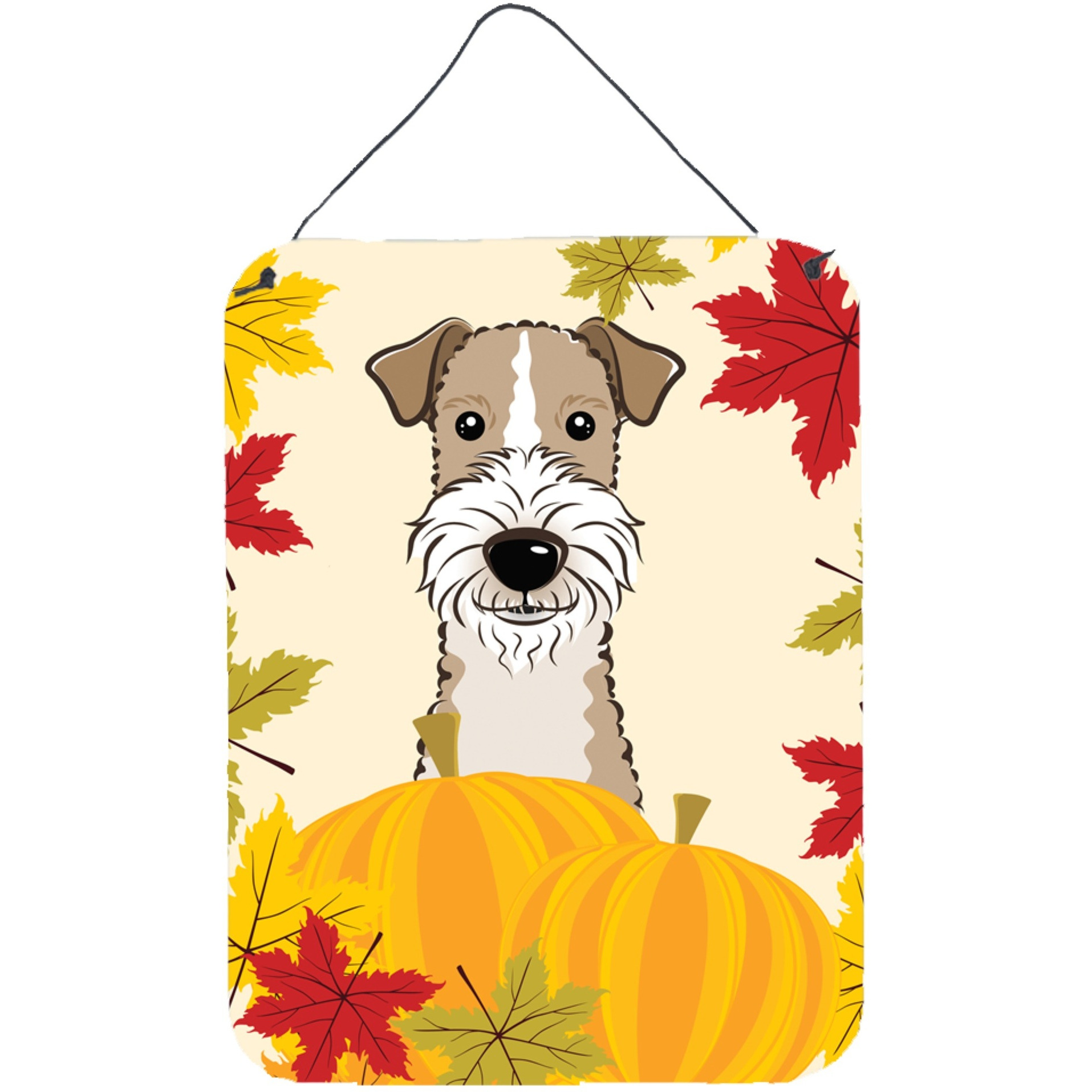 &quotCaroline's Treasures Wire Haired Fox Terrier Thanksgiving Wall or Door Hanging Prints BB2053DS1216, 16HX12W, Multicolor"