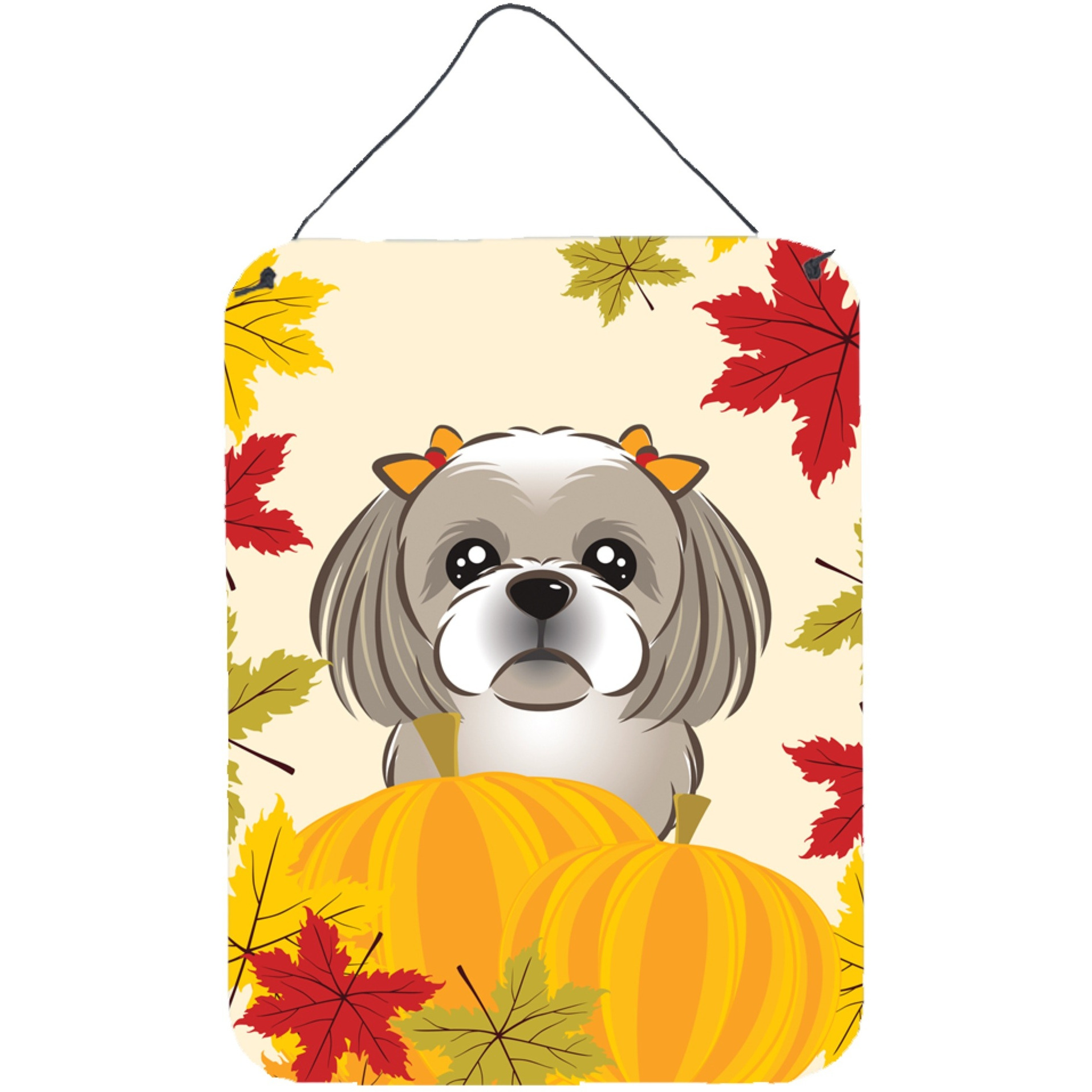 &quotCaroline's Treasures Gray Silver Shih Tzu Thanksgiving Wall or Door Hanging Prints BB2056DS1216, 16HX12W, Multicolor"