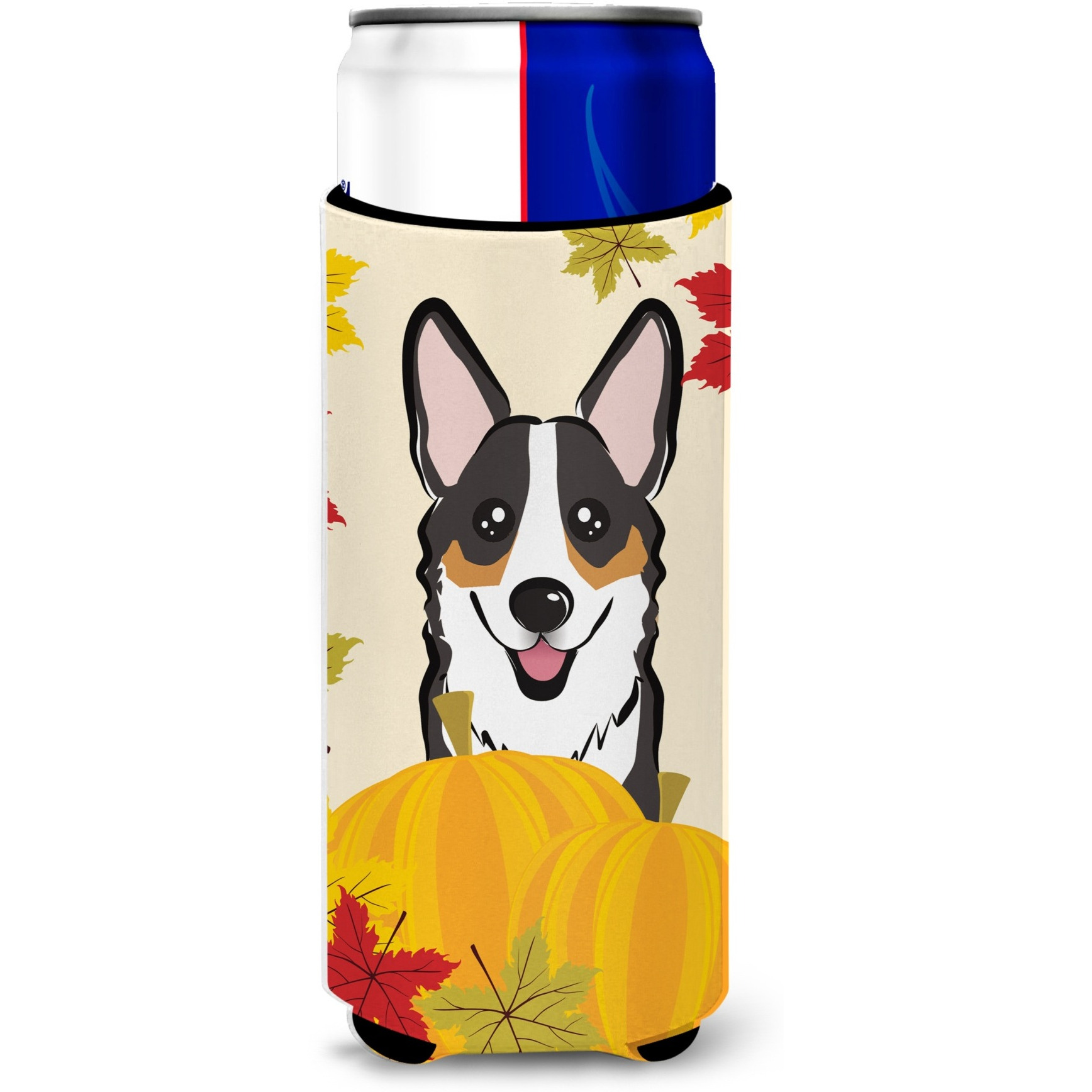 &quotCaroline's Treasures BB2061MUK "&quotTricolor Corgi Thanksgiving Michelob Ultra Koozies for Slim Cans, Multicolor"