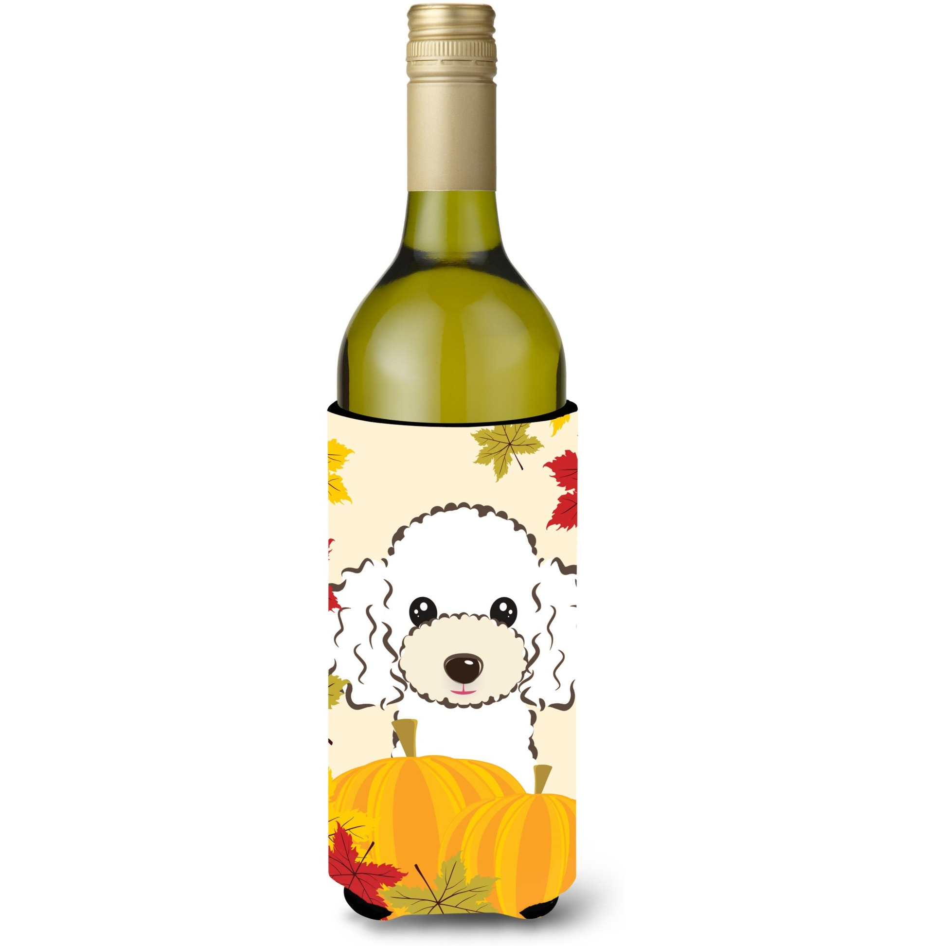 &quotCaroline's Treasures BB2063LITERK "&quotWhite Poodle Thanksgiving"" Wine Bottle Hugger Koozie, 750ml, Multicolor"