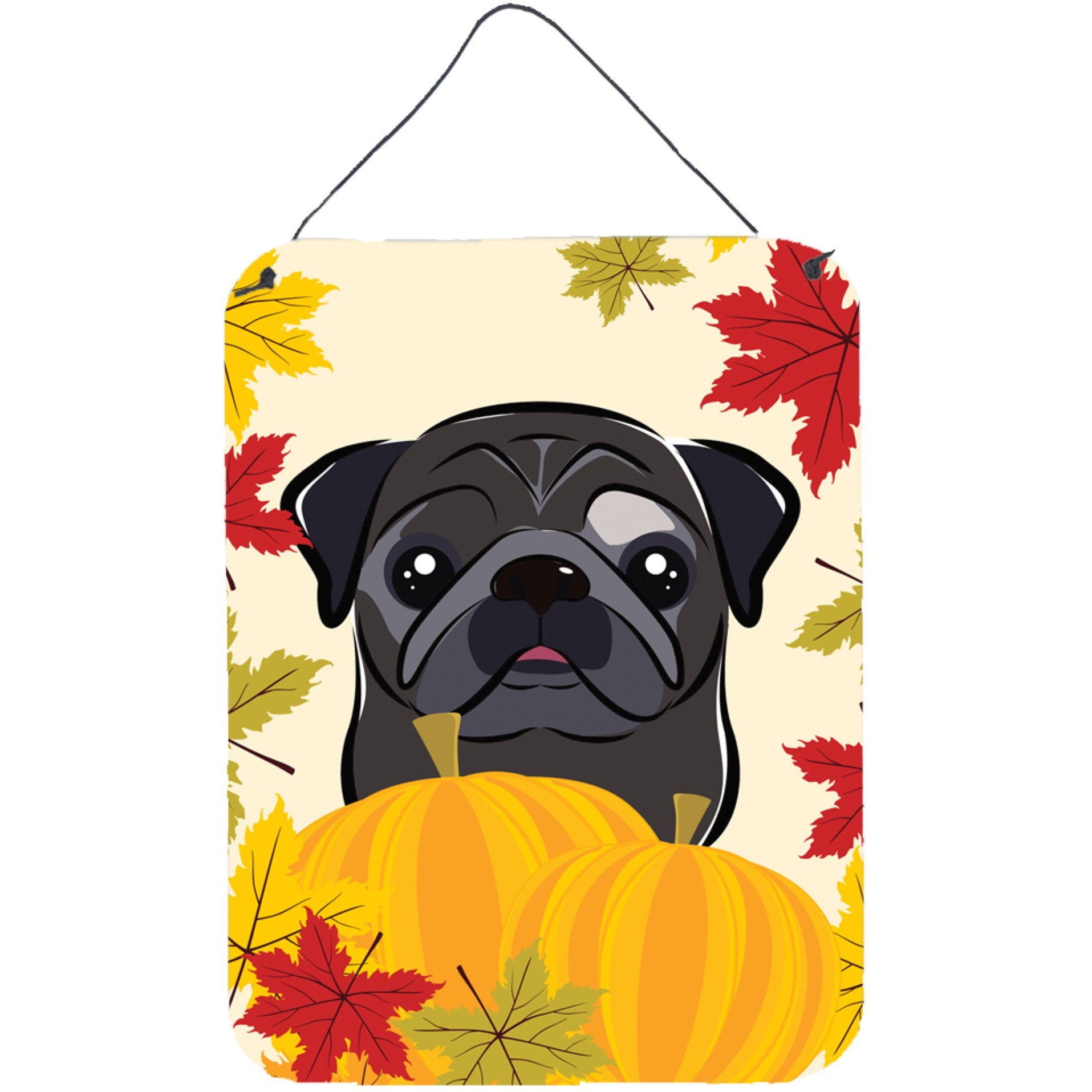 &quotCaroline's Treasures Black Pug Thanksgiving Wall or Door Hanging Prints BB2069DS1216, 16HX12W, Multicolor"