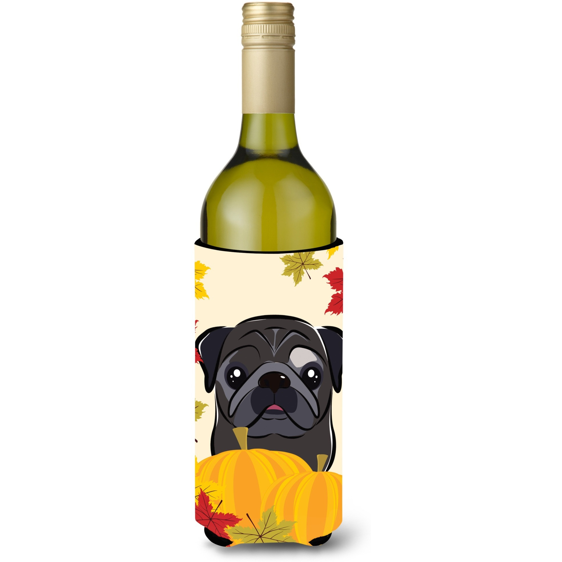 &quotCaroline's Treasures BB2069LITERK "&quotBlack Pug Thanksgiving"" Wine Bottle Hugger Koozie, 750ml, Multicolor"