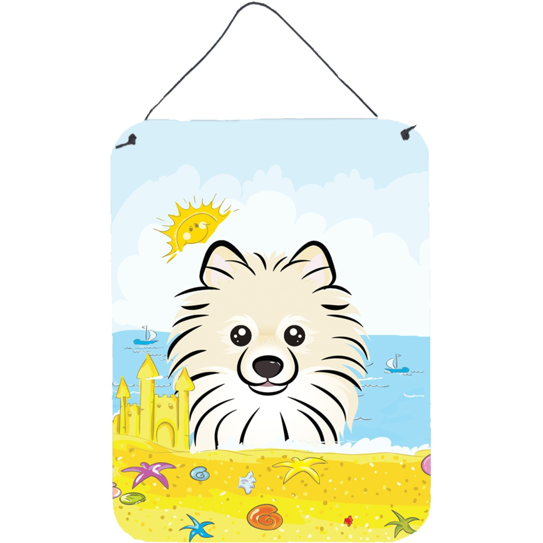&quotCaroline's Treasures Pomeranian Summer Beach Wall or Door Hanging Prints BB2075DS1216, 16HX12W, Multicolor"