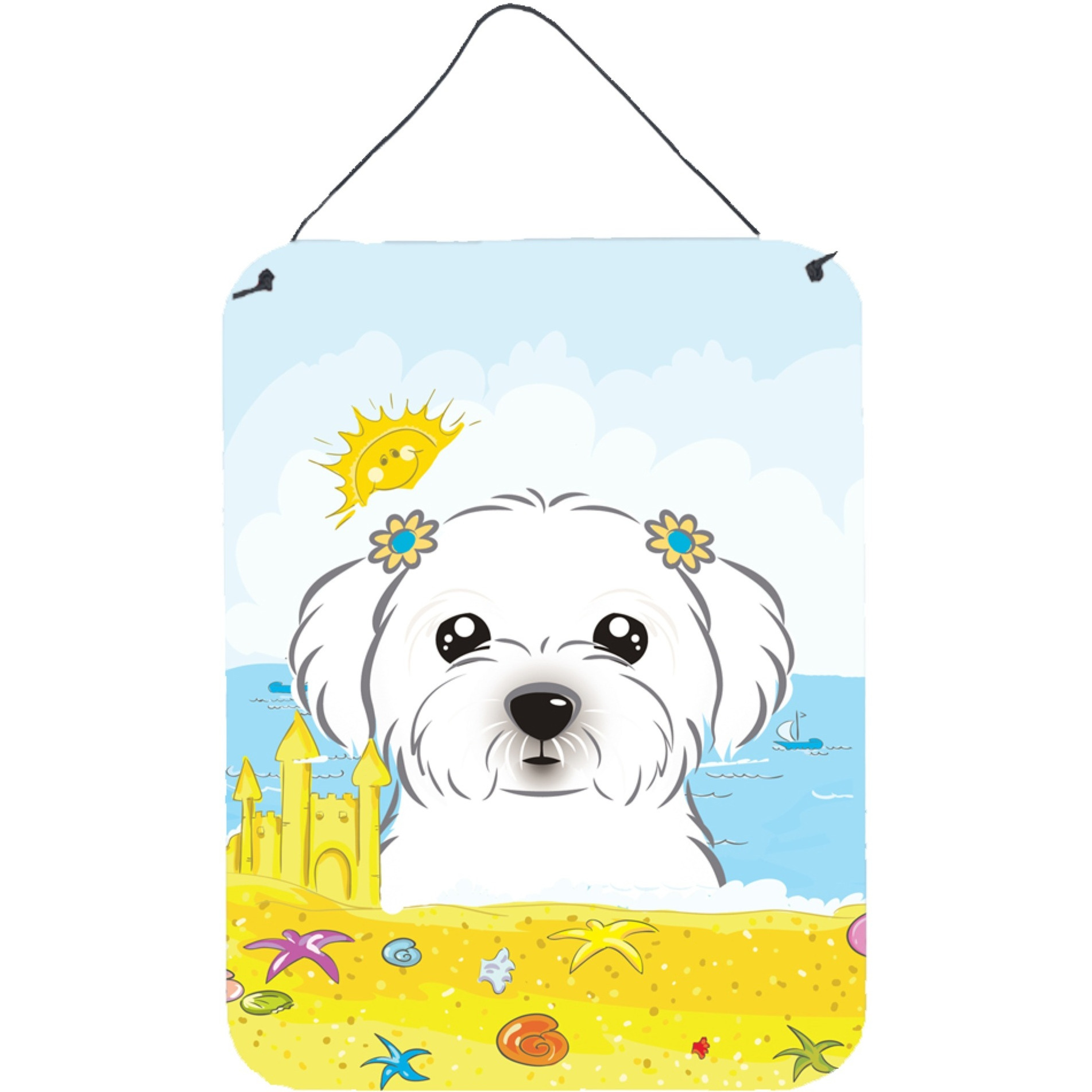 &quotCaroline's Treasures Maltese Summer Beach Wall or Door Hanging Prints BB2076DS1216, 16HX12W, Multicolor"