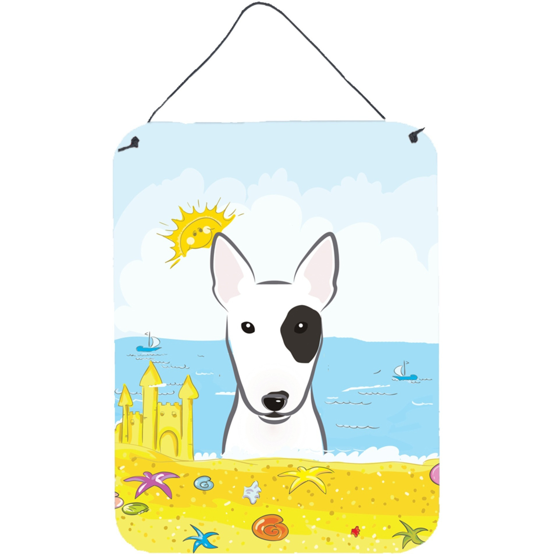 &quotCaroline's Treasures Bull Terrier Summer Beach Wall or Door Hanging Prints BB2077DS1216, 16HX12W, Multicolor"