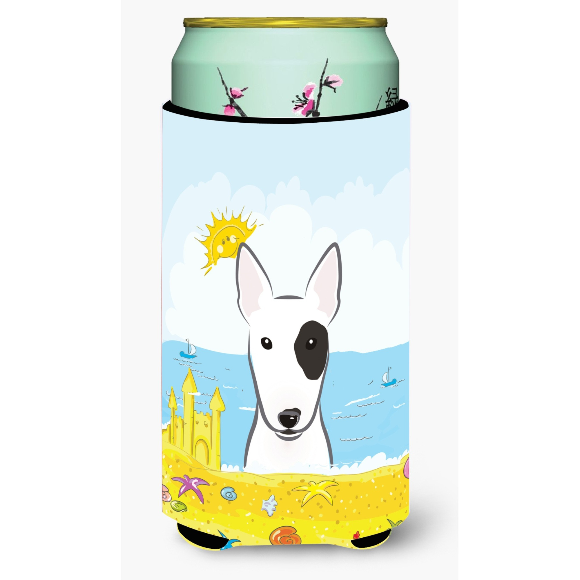 &quotCaroline's Treasures BB2077TBC "&quotBull Terrier Summer Beach"" Tall Boy Hugger Koozie, Multicolor"