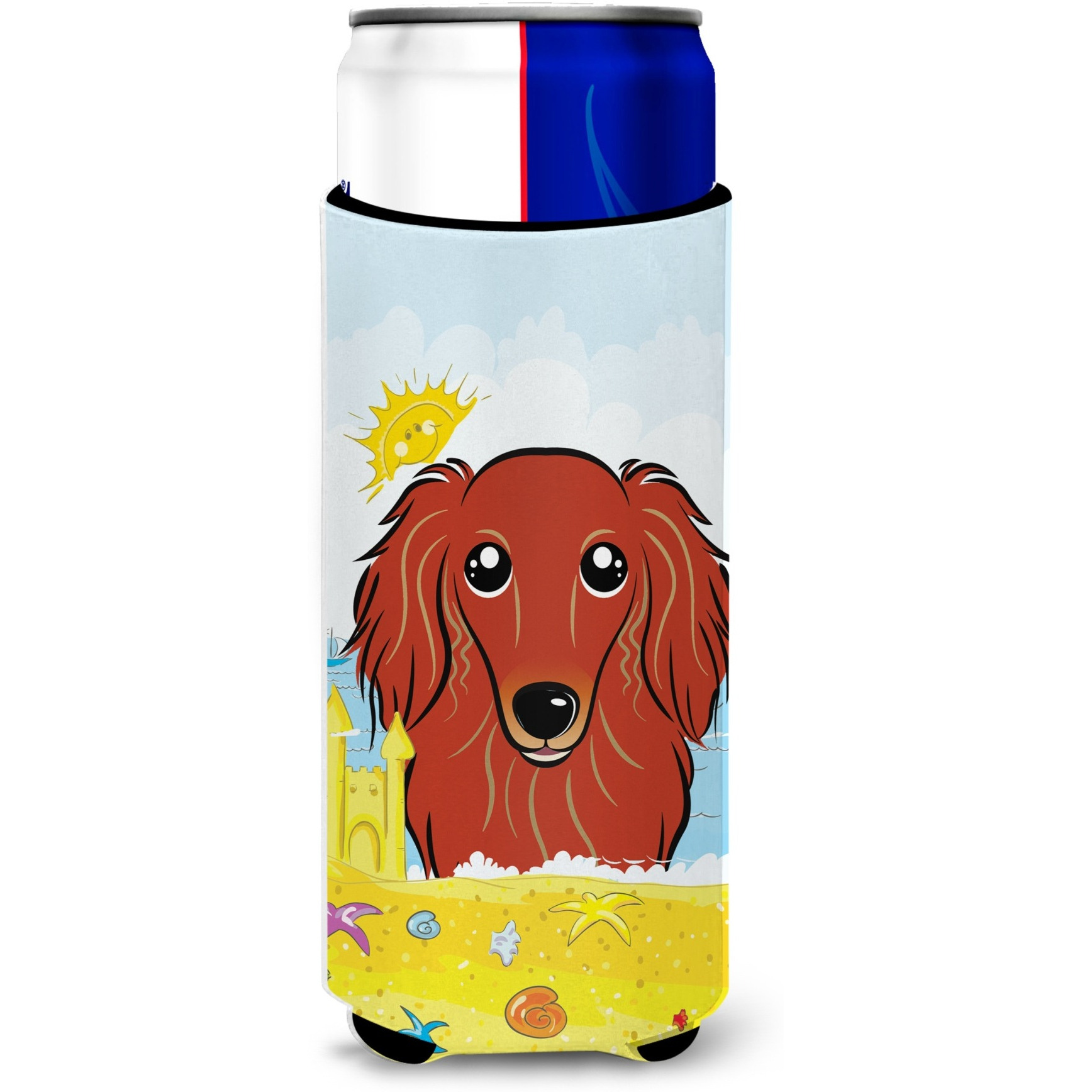 &quotCaroline's Treasures BB2082MUK "&quotLonghair Red Dachshund Summer Beach Michelob Ultra Koozies for Slim Cans, Multicolor"