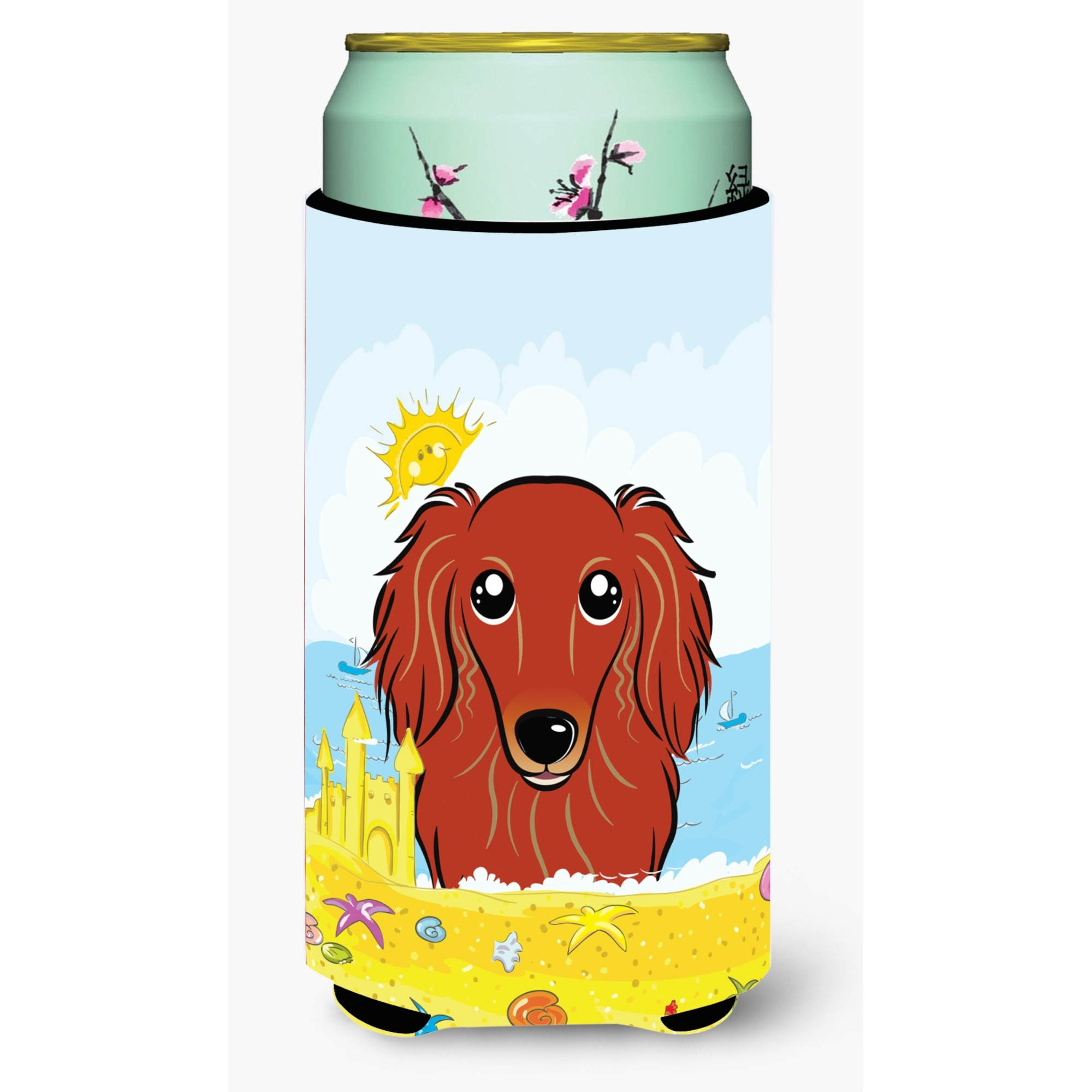 &quotCaroline's Treasures BB2082TBC "&quotLonghair Red Dachshund Summer Beach"" Tall Boy Hugger Koozie, Multicolor"