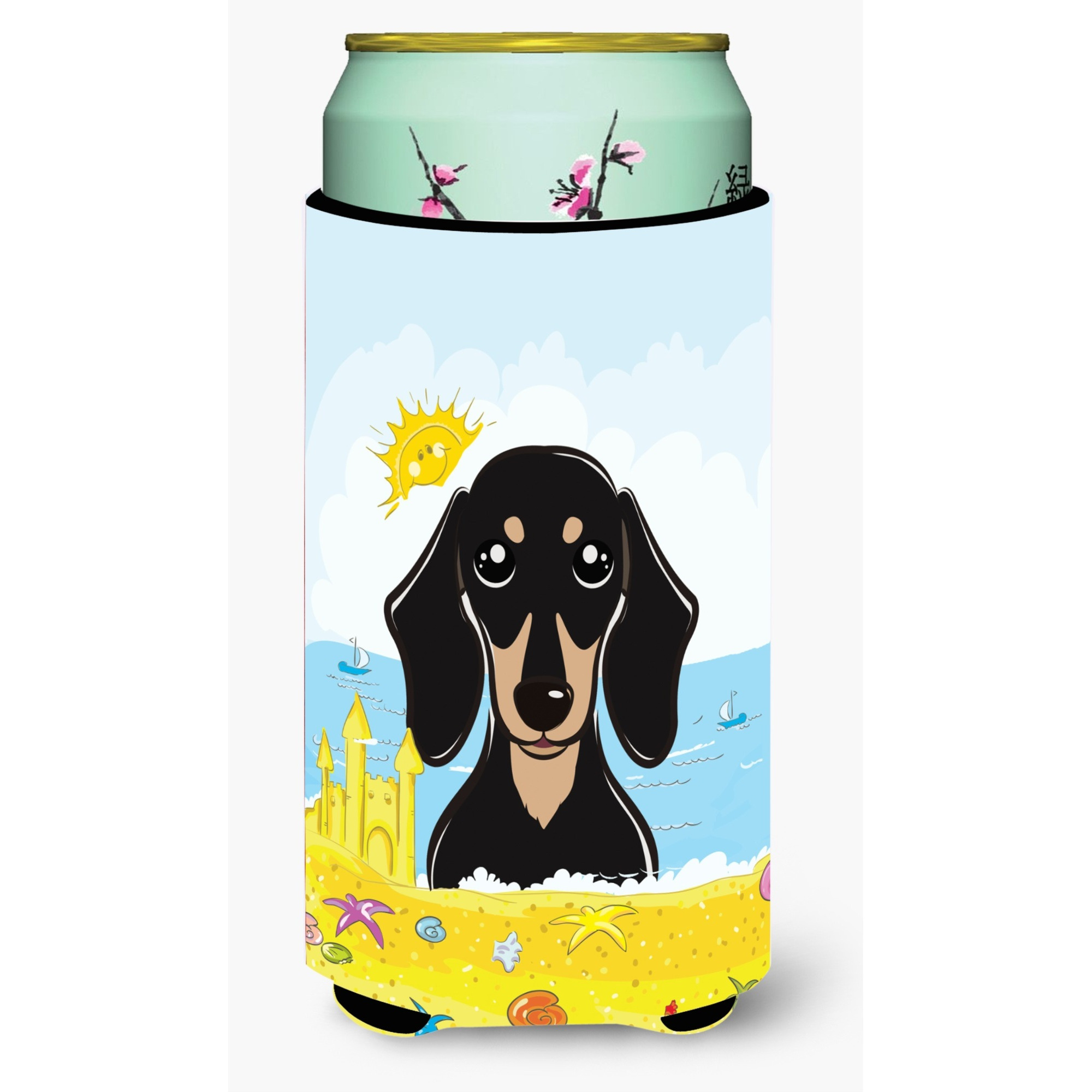 &quotCaroline's Treasures BB2083TBC "&quotSmooth Black and Tan Dachshund Summer Beach"" Tall Boy Hugger Koozie, Multicolor"