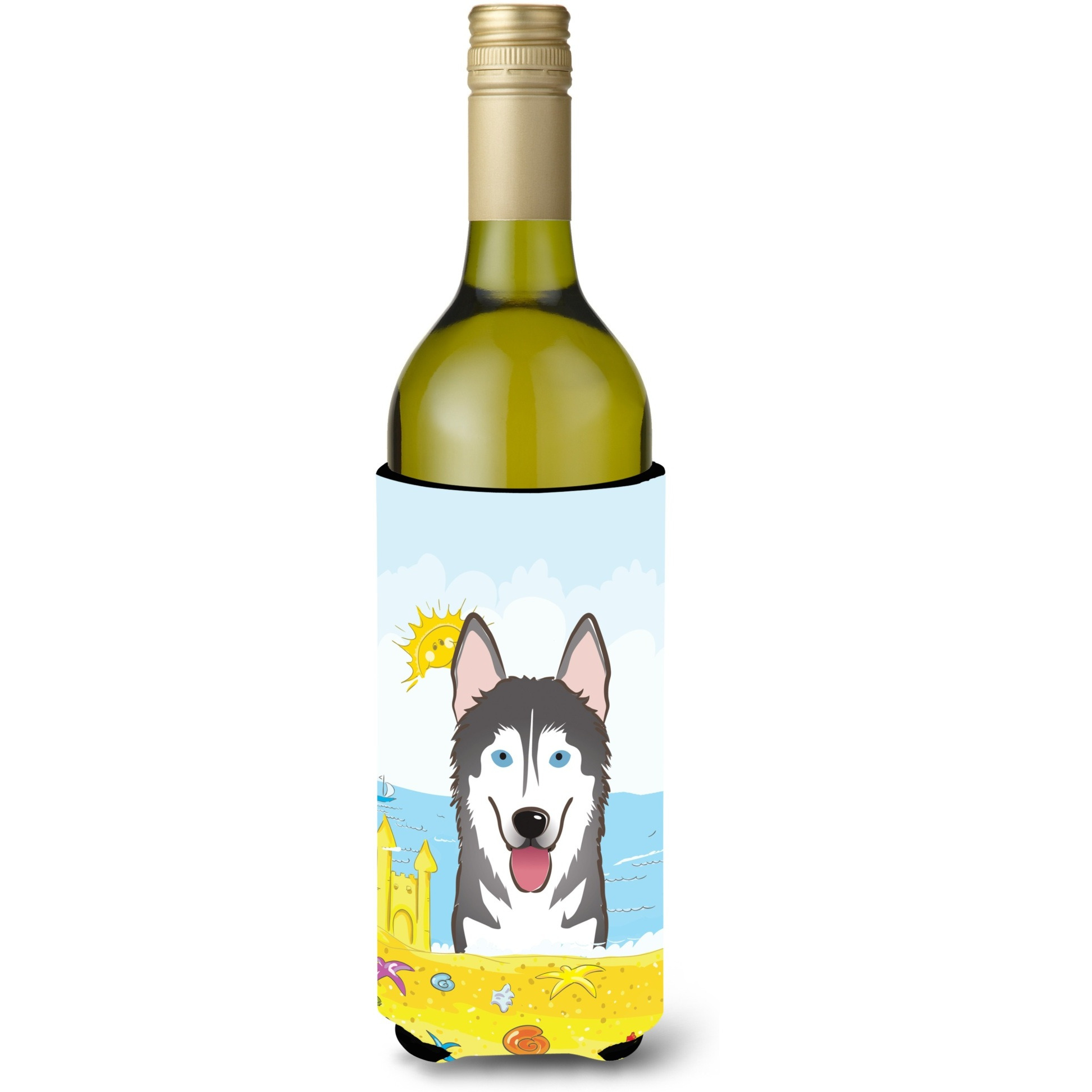 &quotCaroline's Treasures BB2086LITERK "&quotAlaskan Malamute Summer Beach"" Wine Bottle Hugger Koozie, 750ml, Multicolor"