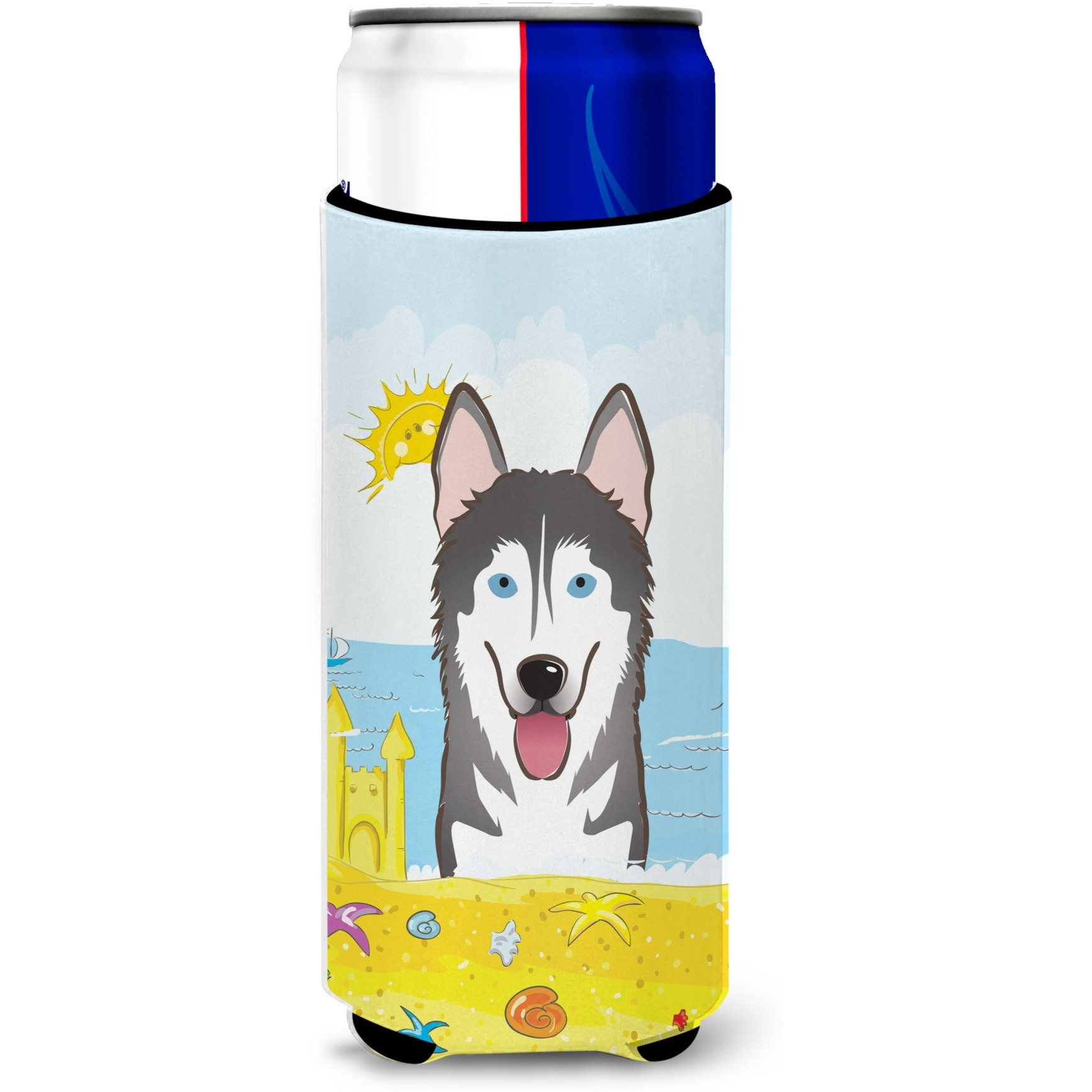 &quotCaroline's Treasures BB2086MUK "&quotAlaskan Malamute Summer Beach Michelob Ultra Koozies for Slim Cans, Multicolor"