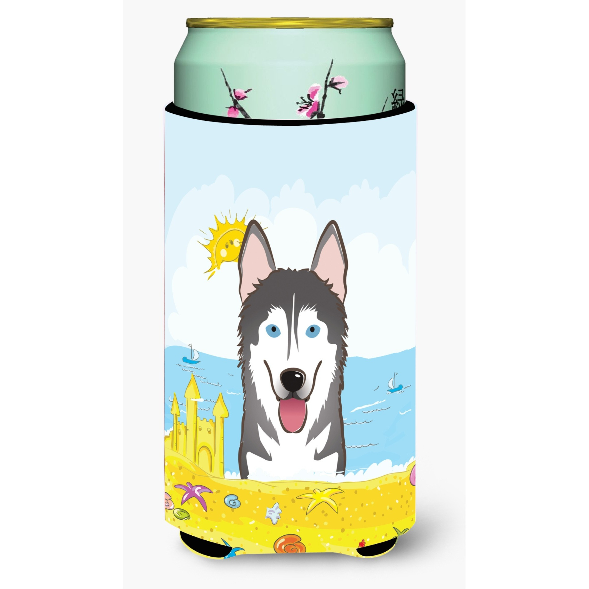 &quotCaroline's Treasures BB2086TBC "&quotAlaskan Malamute Summer Beach"" Tall Boy Hugger Koozie, Multicolor"