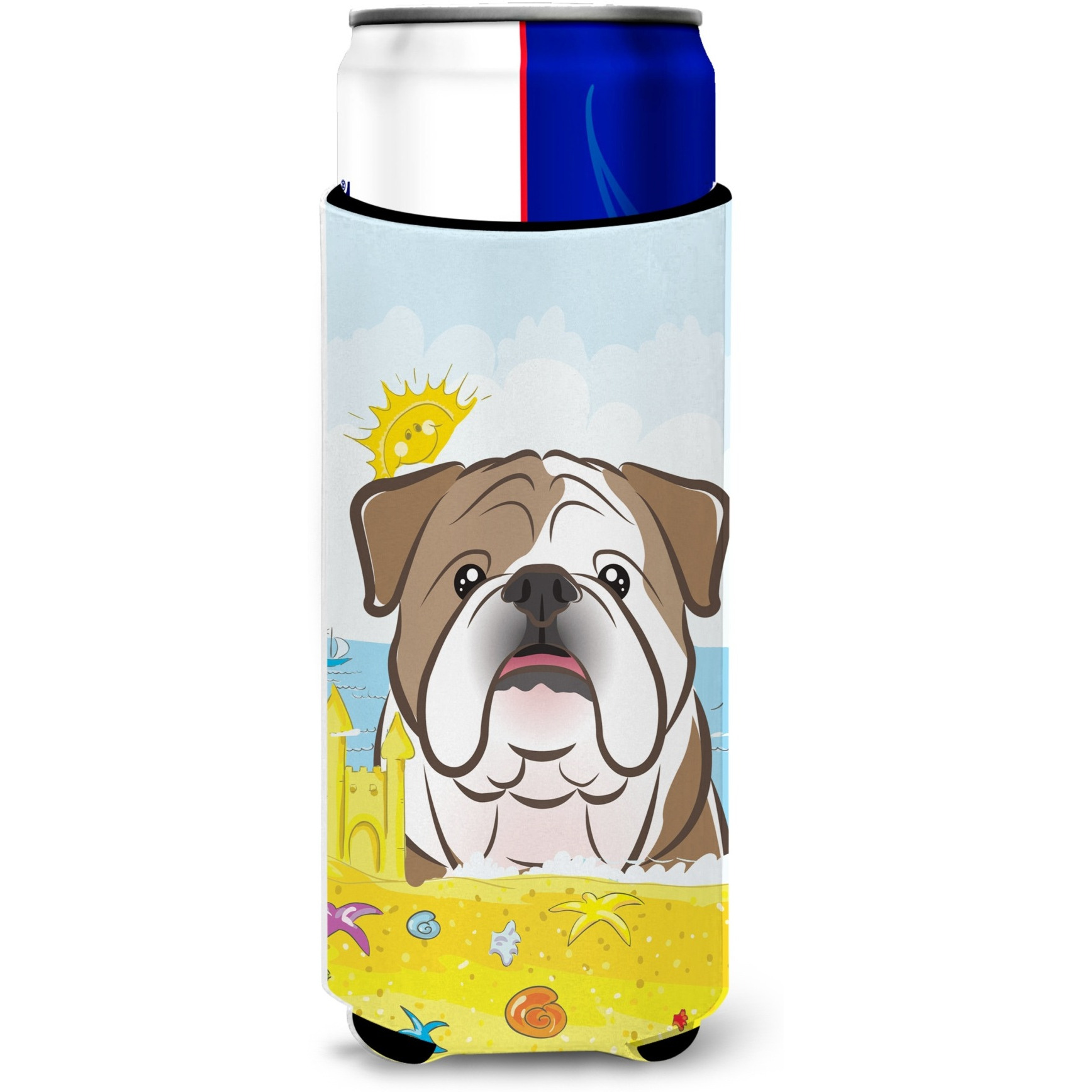 &quotCaroline's Treasures BB2087MUK "&quotEnglish Bulldog Summer Beach Michelob Ultra Koozies for Slim Cans, Multicolor"