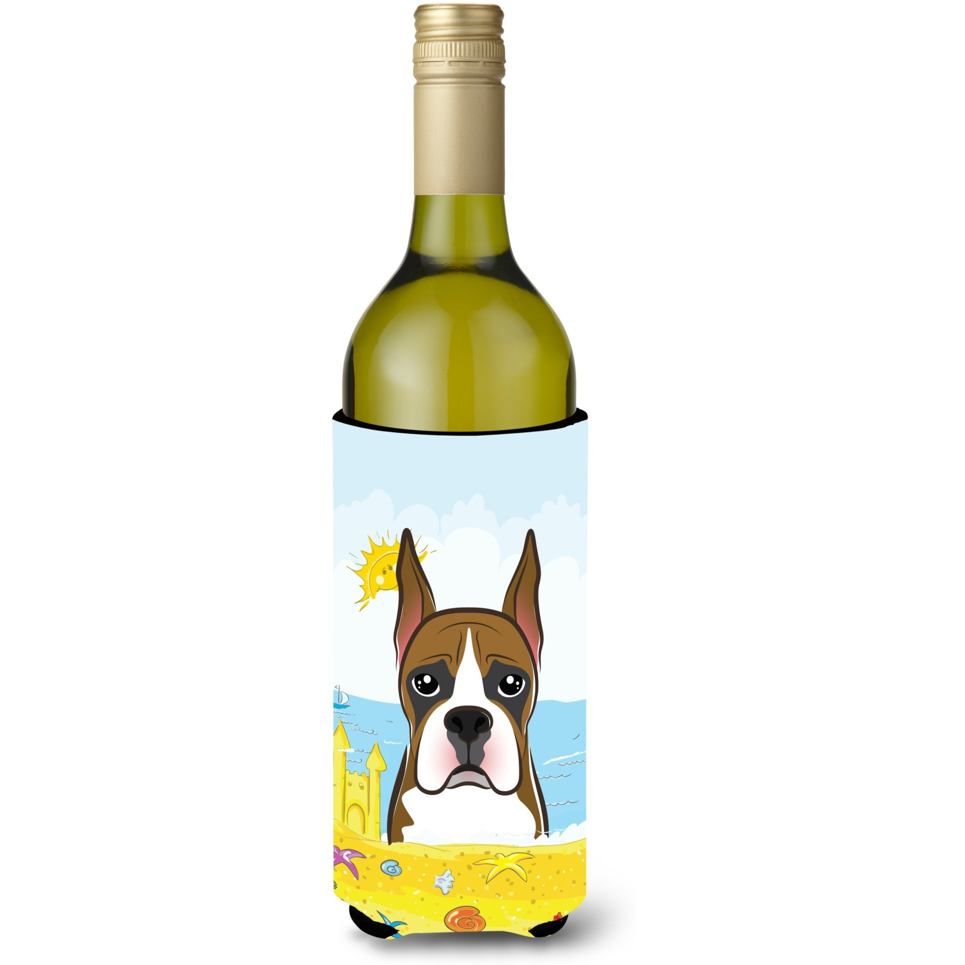 &quotCaroline's Treasures BB2091LITERK "&quotBoxer Summer Beach"" Wine Bottle Hugger Koozie, 750ml, Multicolor"