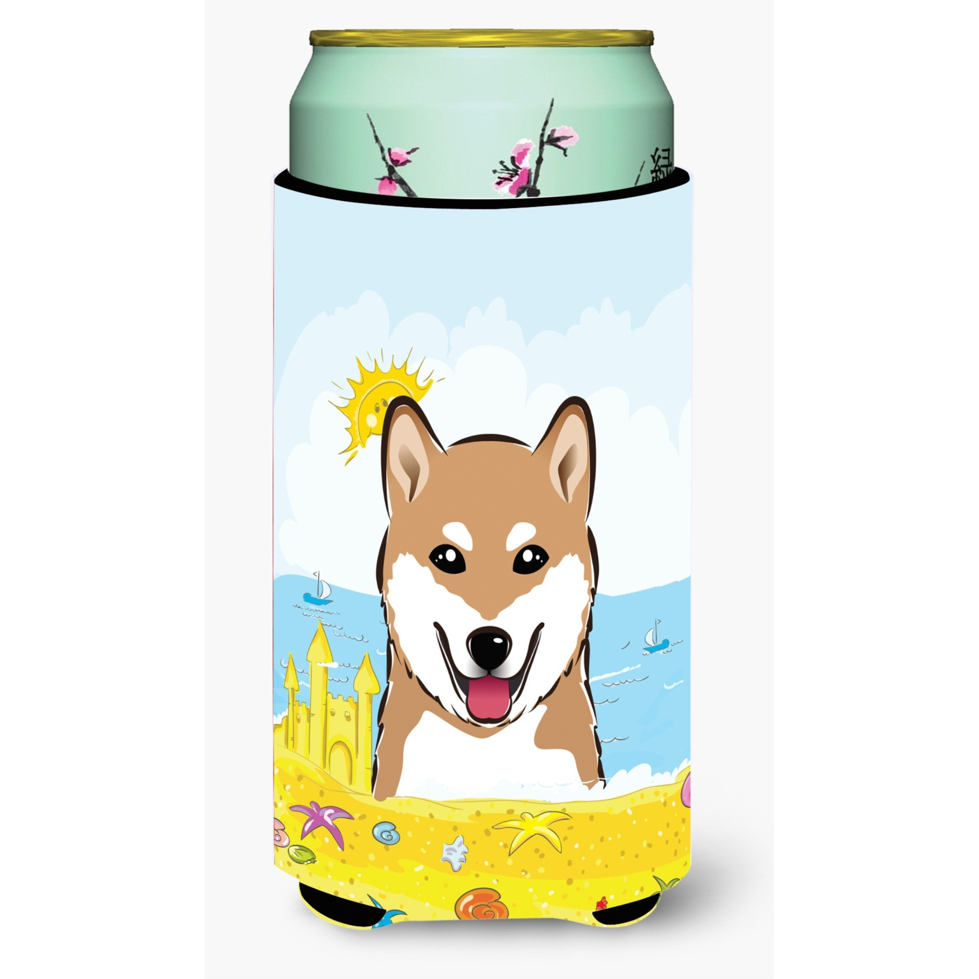 &quotCaroline's Treasures BB2093TBC "&quotShiba Inu Summer Beach"" Tall Boy Hugger Koozie, Multicolor"
