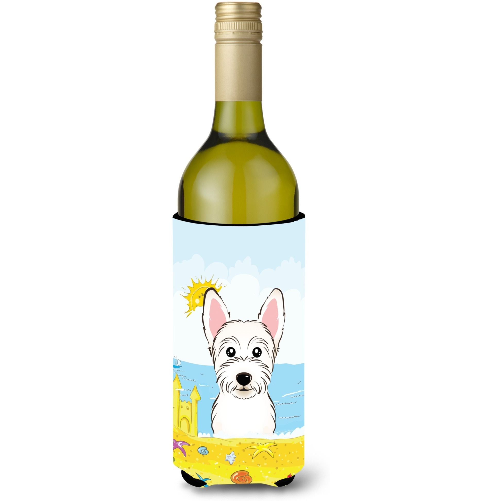 &quotCaroline's Treasures BB2094LITERK "&quotWestie Summer Beach"" Wine Bottle Hugger Koozie, 750ml, Multicolor"