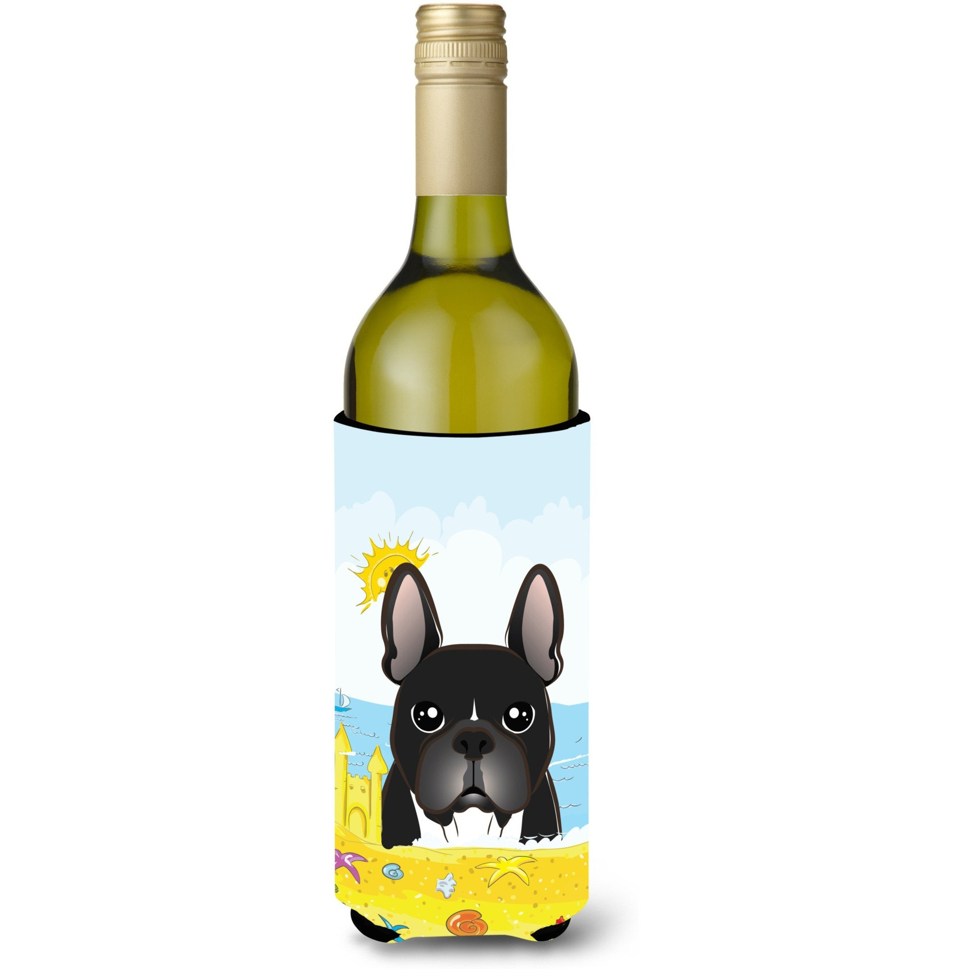 &quotCaroline's Treasures BB2095LITERK "&quotFrench Bulldog Summer Beach"" Wine Bottle Hugger Koozie, 750ml, Multicolor"