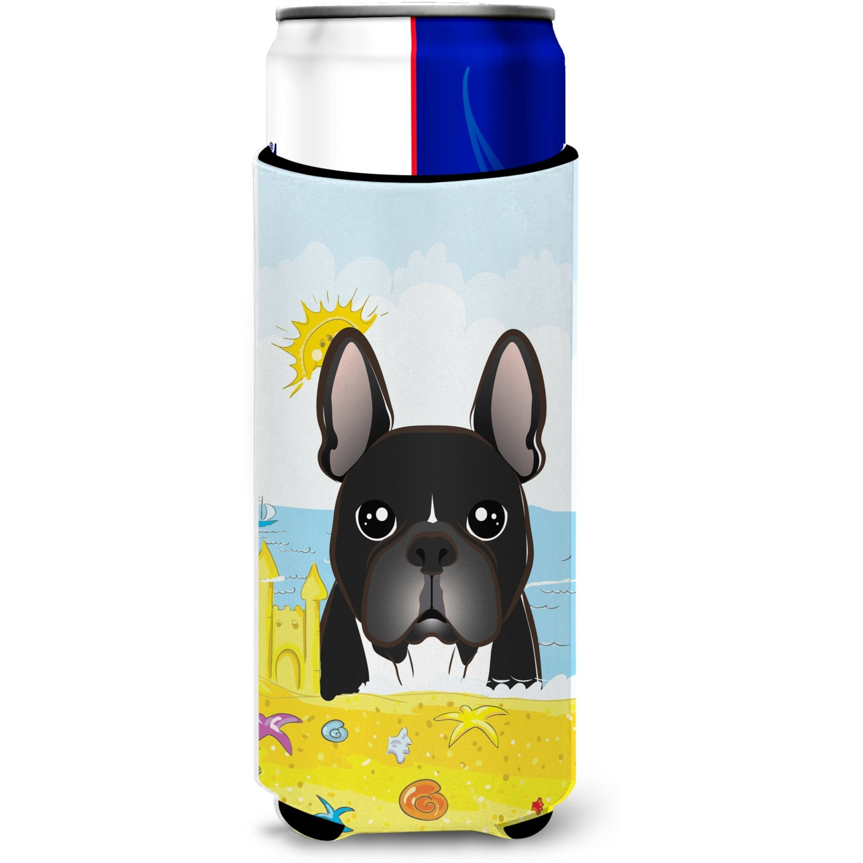 &quotCaroline's Treasures BB2095MUK "&quotFrench Bulldog Summer Beach Michelob Ultra Koozies for Slim Cans, Multicolor"