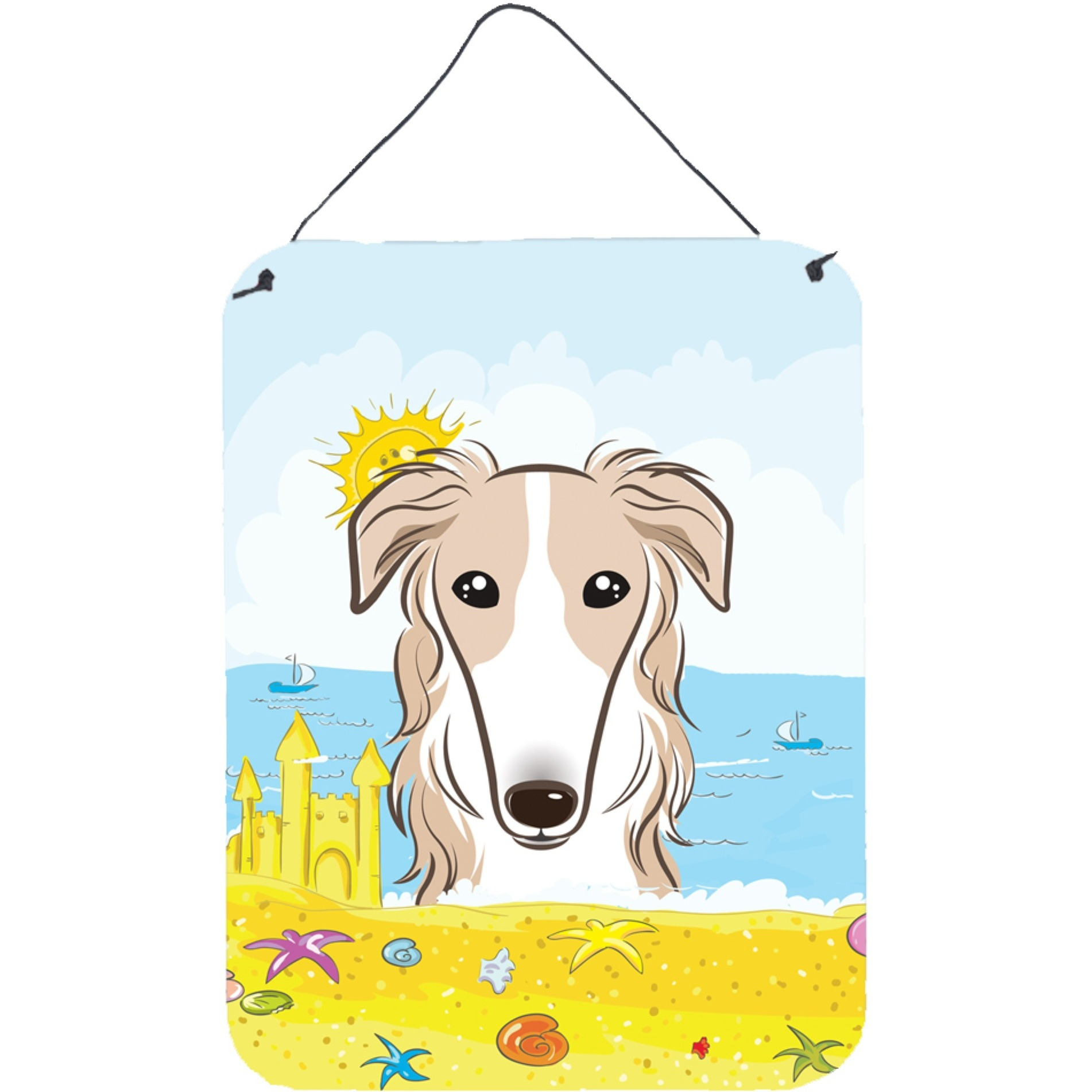 &quotCaroline's Treasures Borzoi Summer Beach Wall or Door Hanging Prints BB2096DS1216, 16HX12W, Multicolor"