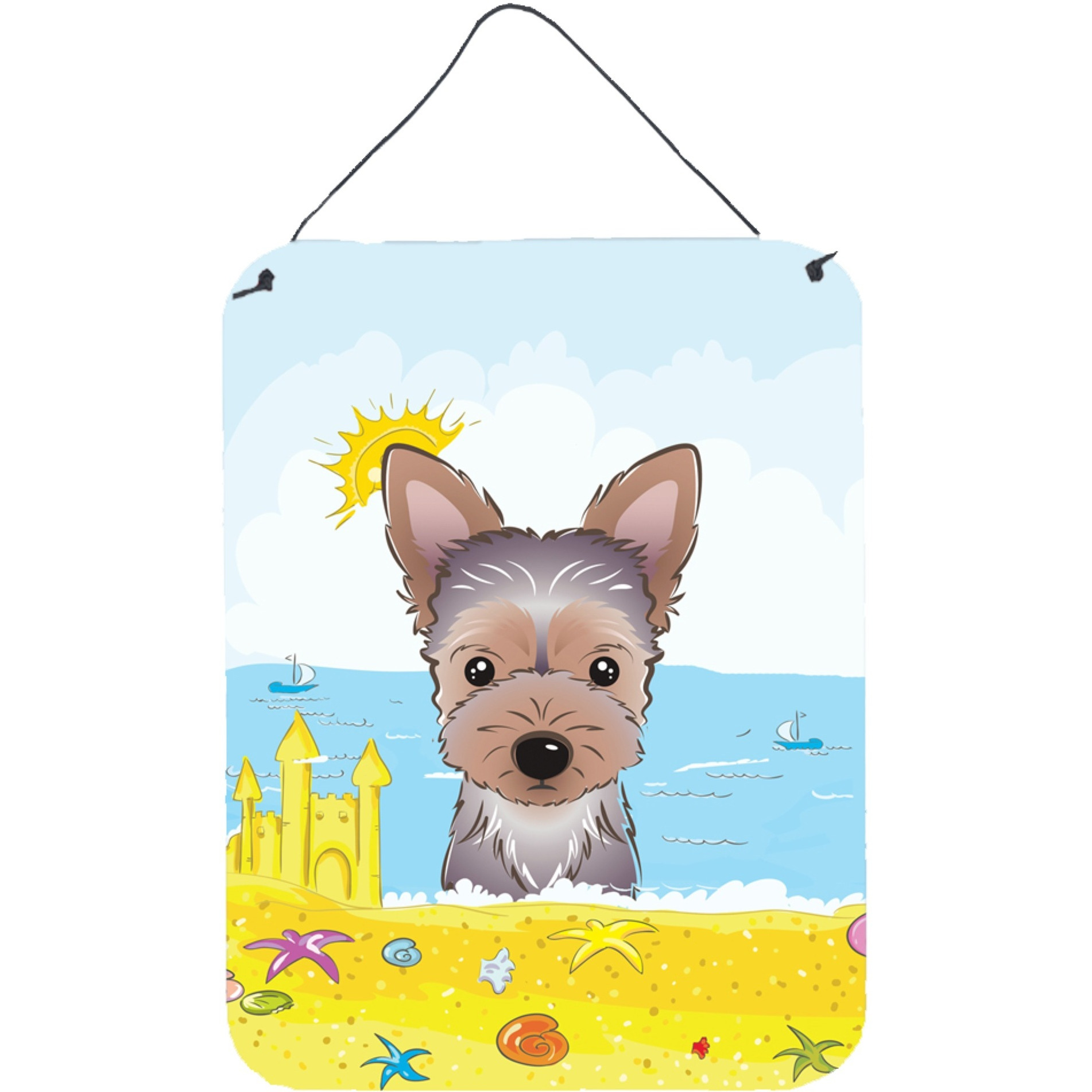 &quotCaroline's Treasures Yorkie Puppy Summer Beach Wall or Door Hanging Prints BB2100DS1216, 16HX12W, Multicolor"