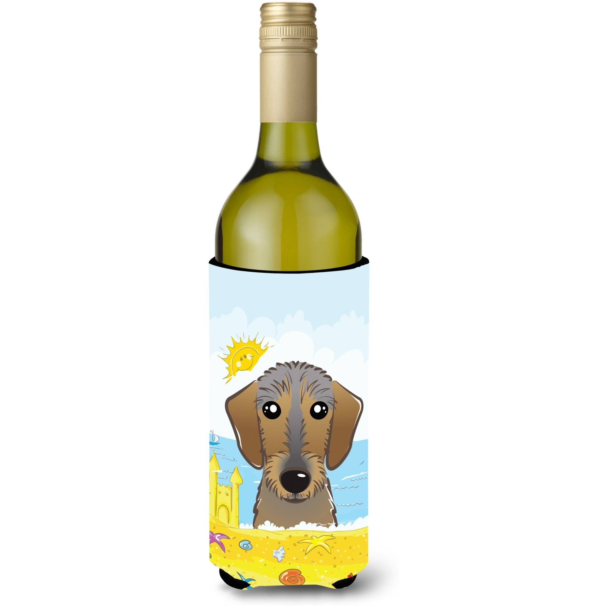 &quotCaroline's Treasures BB2101LITERK "&quotWirehaired Dachshund Summer Beach"" Wine Bottle Hugger Koozie, 750ml, Multicolor"