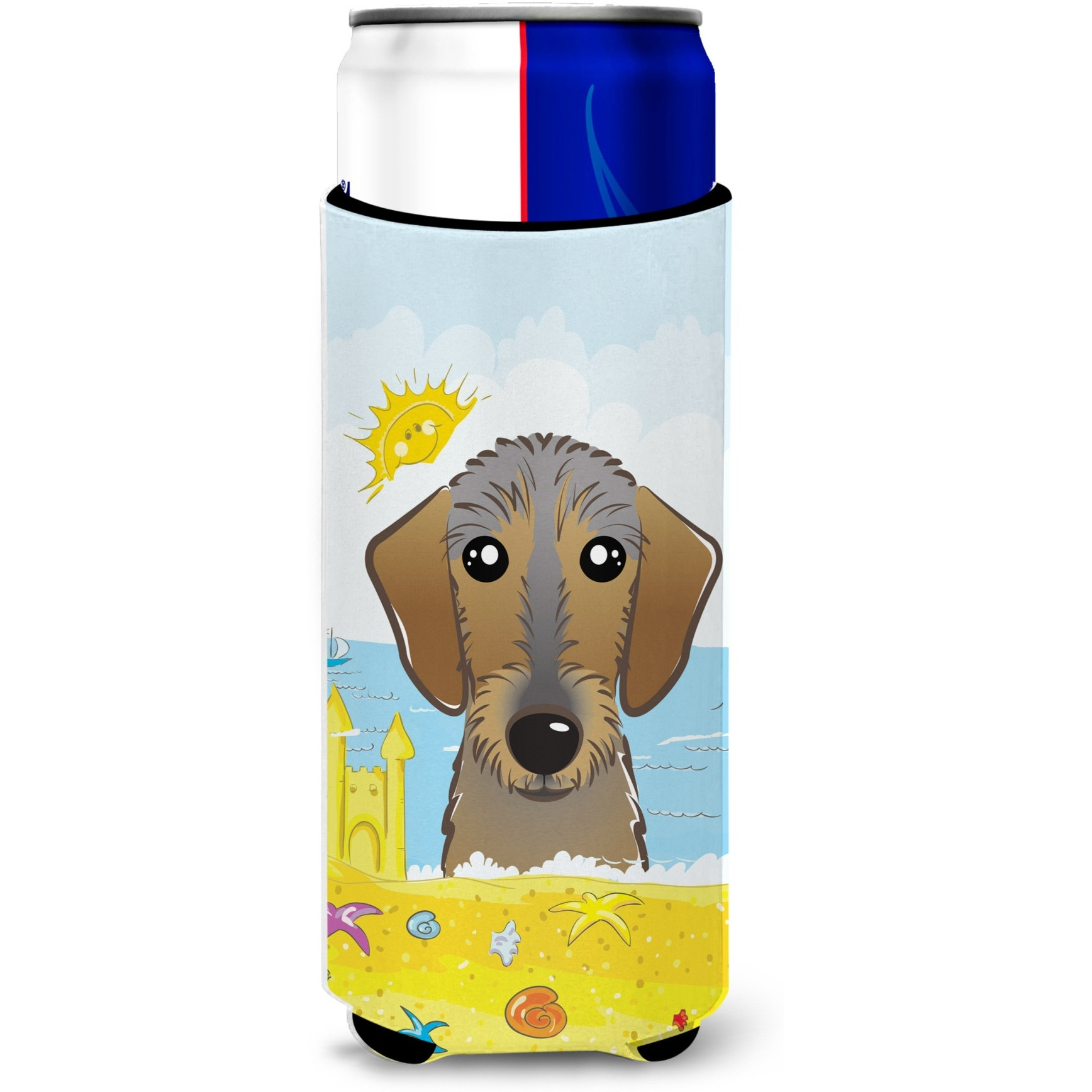 &quotCaroline's Treasures BB2101MUK "&quotWirehaired Dachshund Summer Beach Michelob Ultra Koozies for Slim Cans, Multicolor"