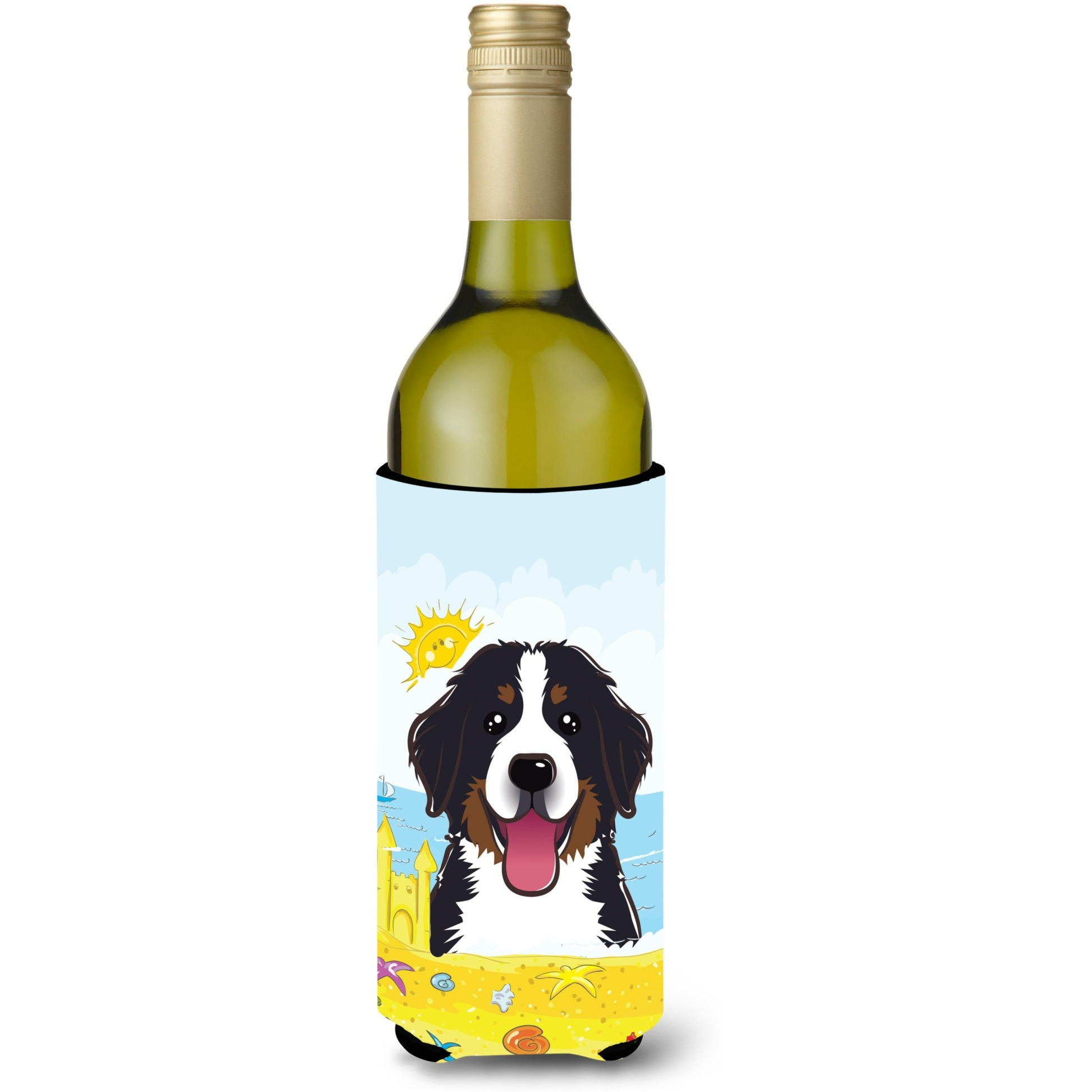 &quotCaroline's Treasures BB2105LITERK "&quotBernese Mountain Dog Summer Beach"" Wine Bottle Hugger Koozie, 750ml, Multicolor"