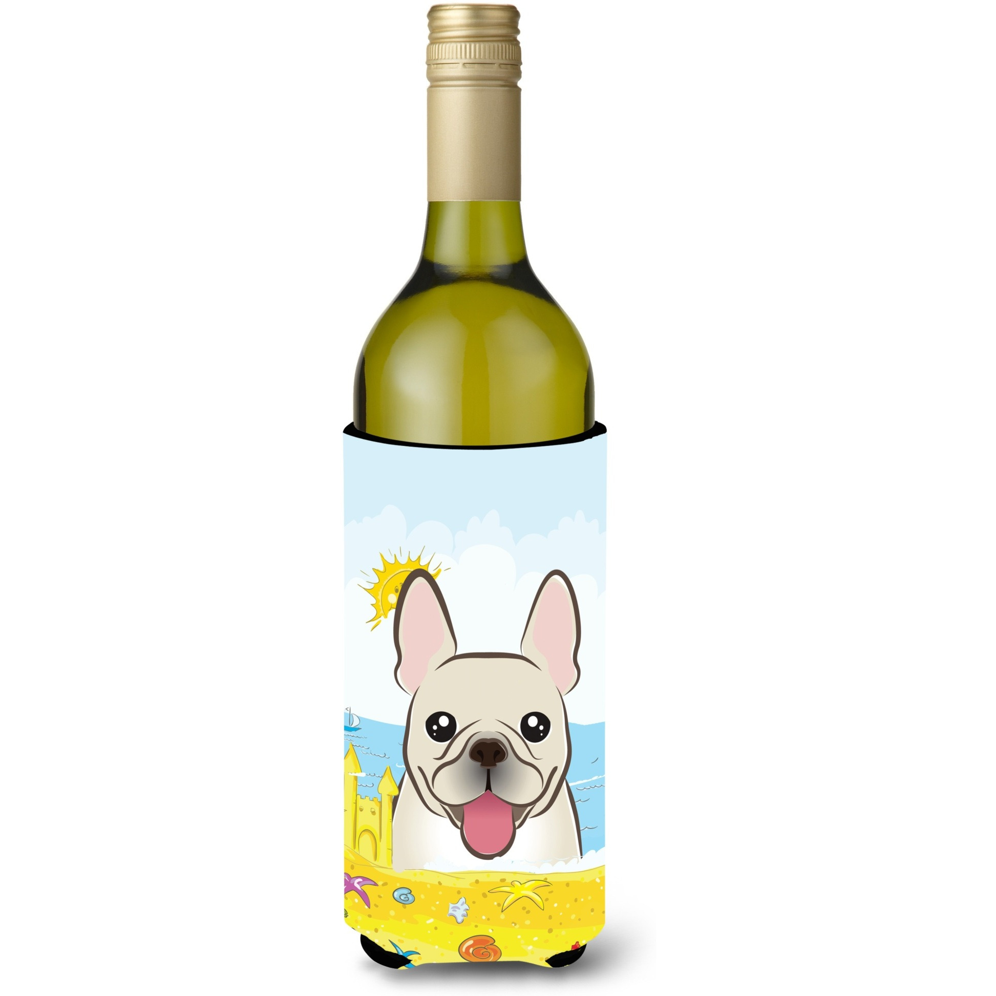 &quotCaroline's Treasures BB2106LITERK "&quotFrench Bulldog Summer Beach"" Wine Bottle Hugger Koozie, 750ml, Multicolor"