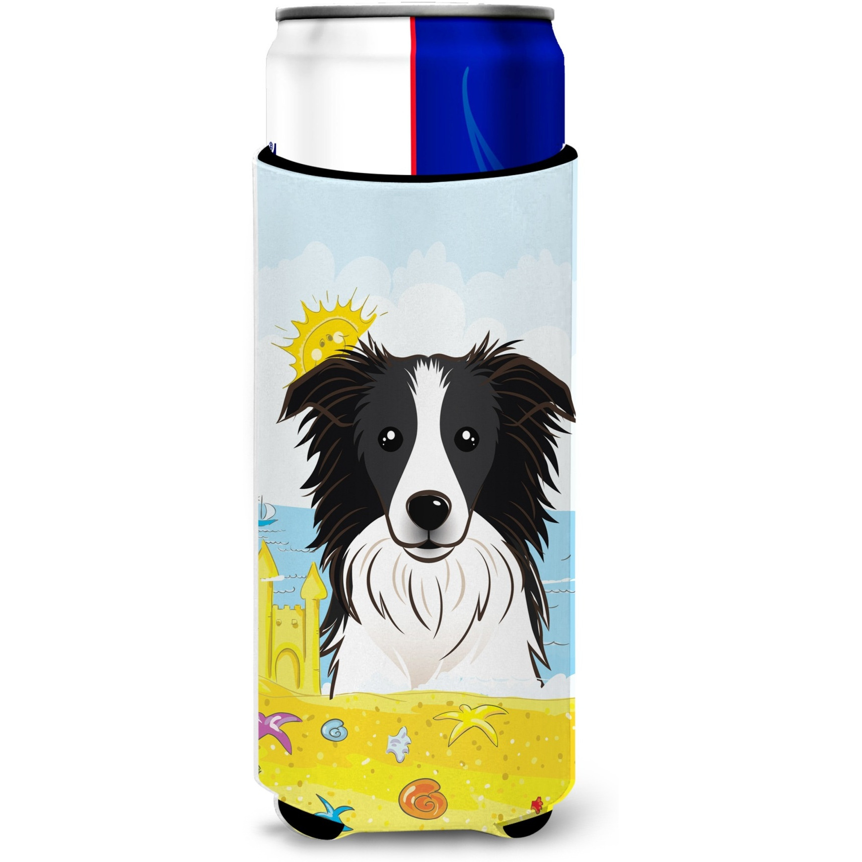 &quotCaroline's Treasures BB2109MUK "&quotBorder Collie Summer Beach Michelob Ultra Koozies for Slim Cans, Multicolor"