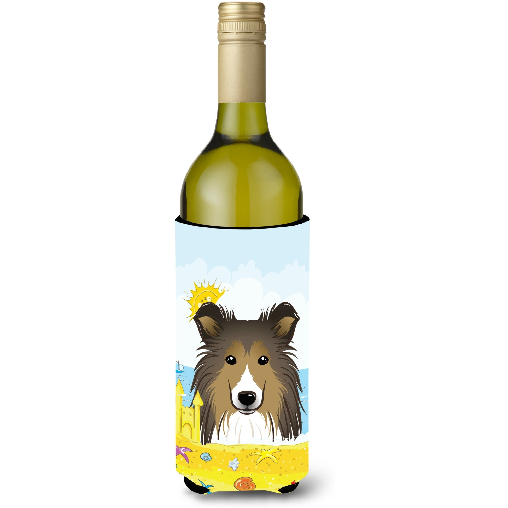 &quotCaroline's Treasures BB2110LITERK "&quotSheltie Summer Beach"" Wine Bottle Hugger Koozie, 750ml, Multicolor"