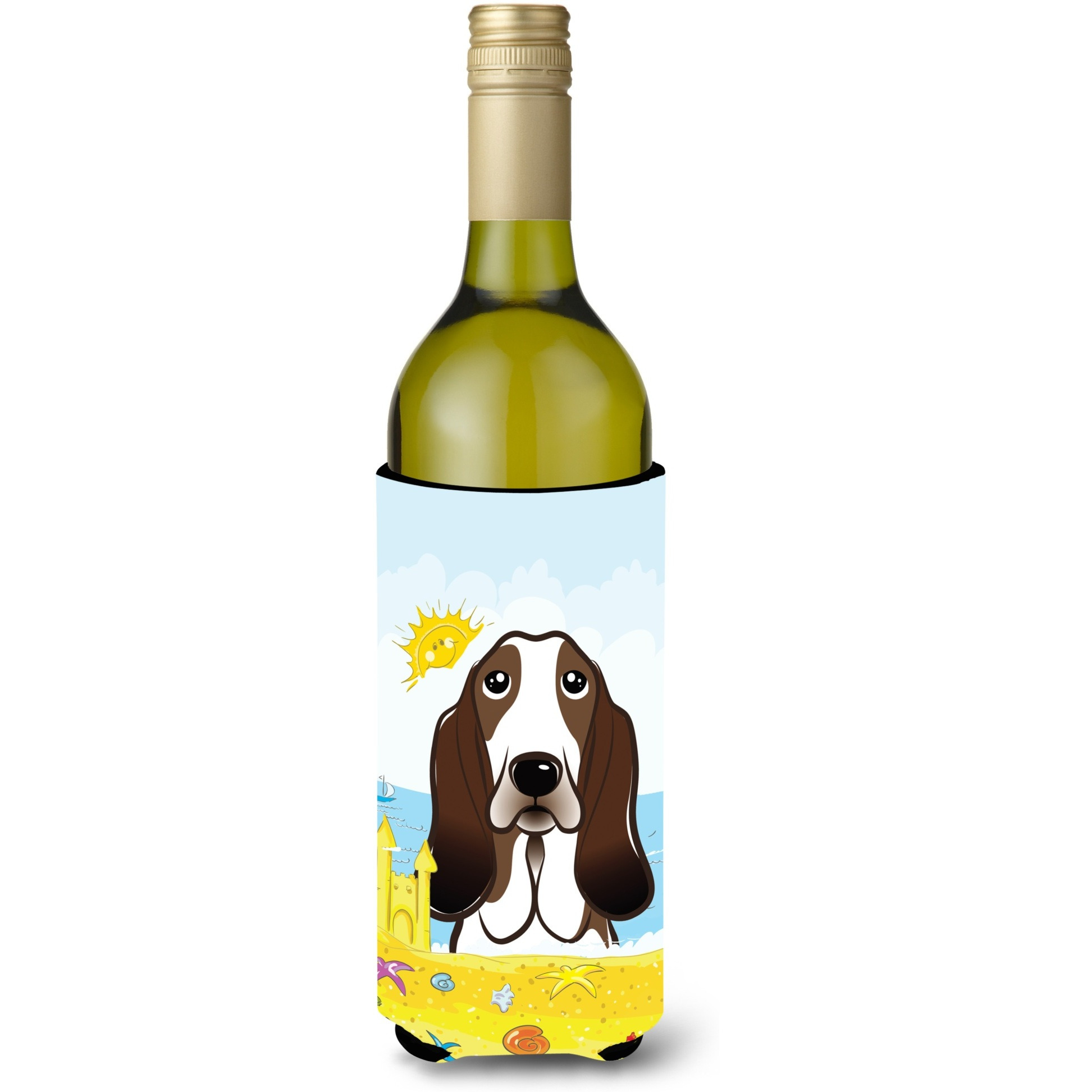 &quotCaroline's Treasures BB2111LITERK "&quotBasset Hound Summer Beach"" Wine Bottle Hugger Koozie, 750ml, Multicolor"