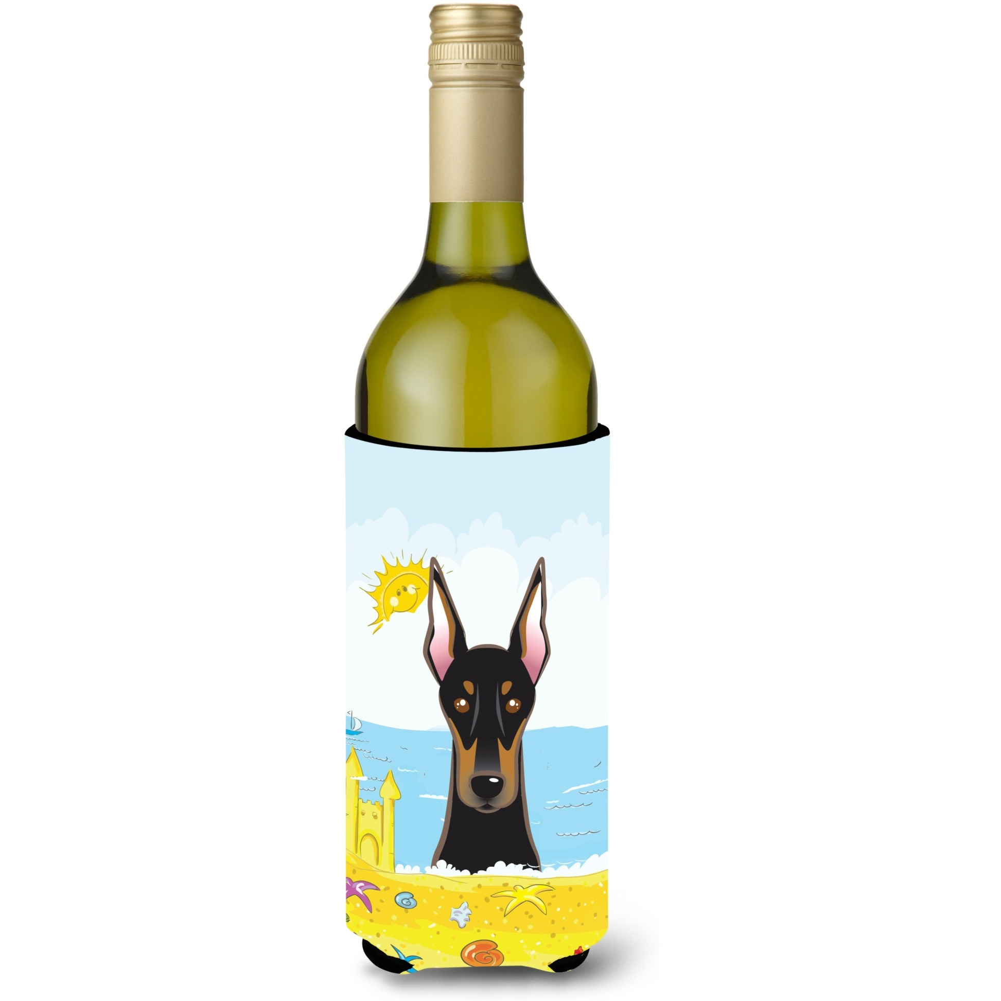 &quotCaroline's Treasures BB2113LITERK "&quotDoberman Summer Beach"" Wine Bottle Hugger Koozie, 750ml, Multicolor"