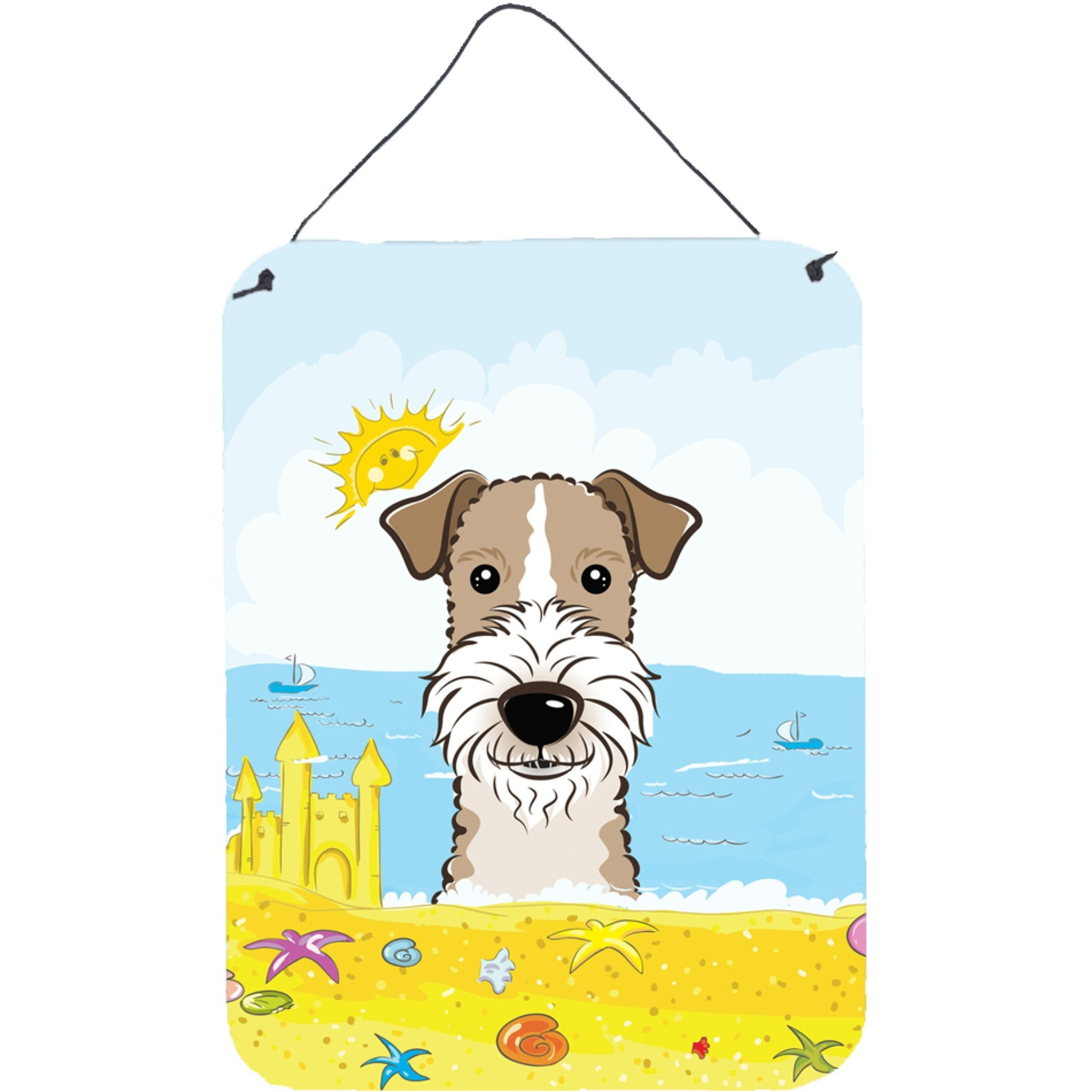 &quotCaroline's Treasures Wire Haired Fox Terrier Summer Beach Wall or Door Hanging Prints BB2115DS1216, 16HX12W, Multicolor"