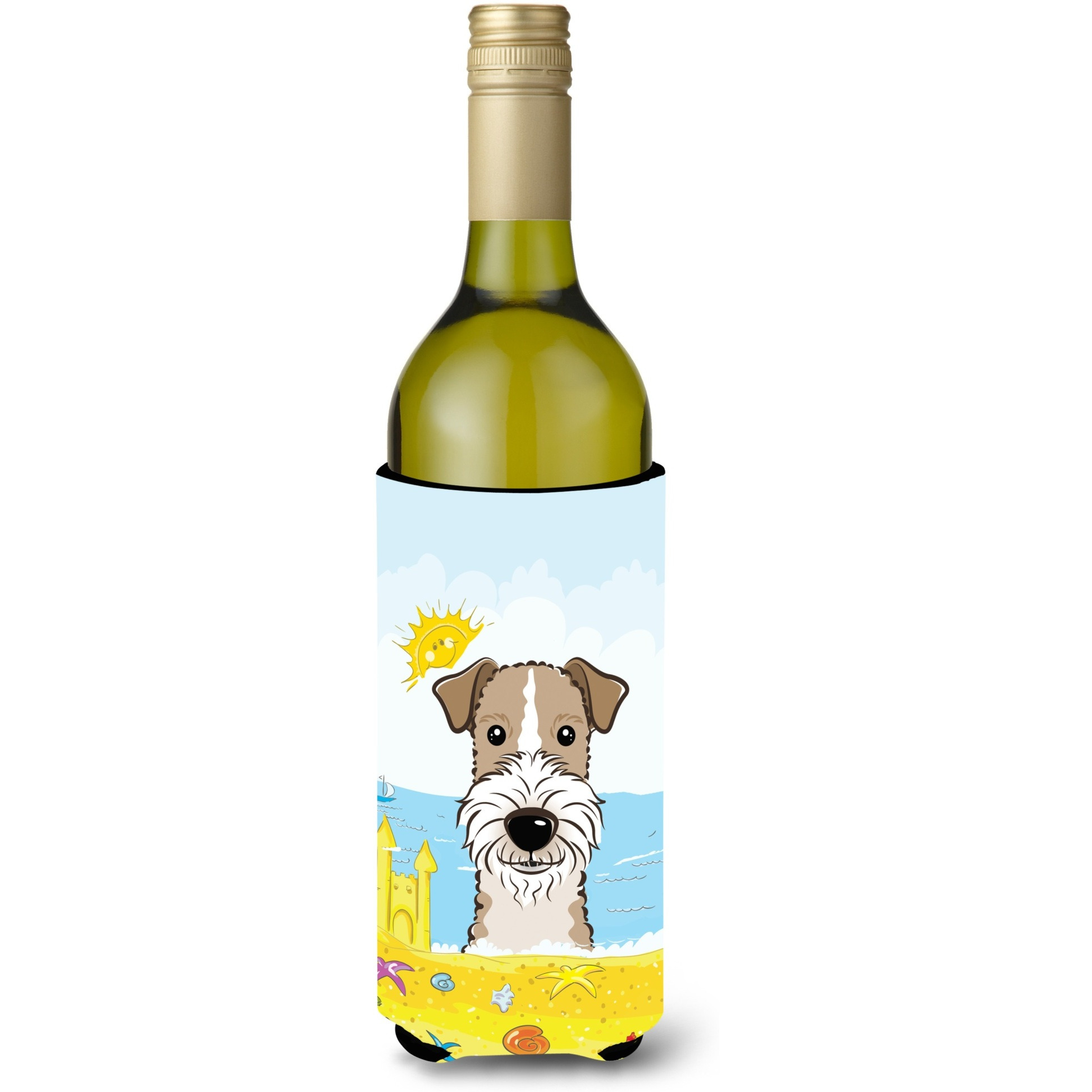 &quotCaroline's Treasures BB2115LITERK "&quotWire Haired Fox Terrier Summer Beach"" Wine Bottle Hugger Koozie, 750ml, Multicolor"