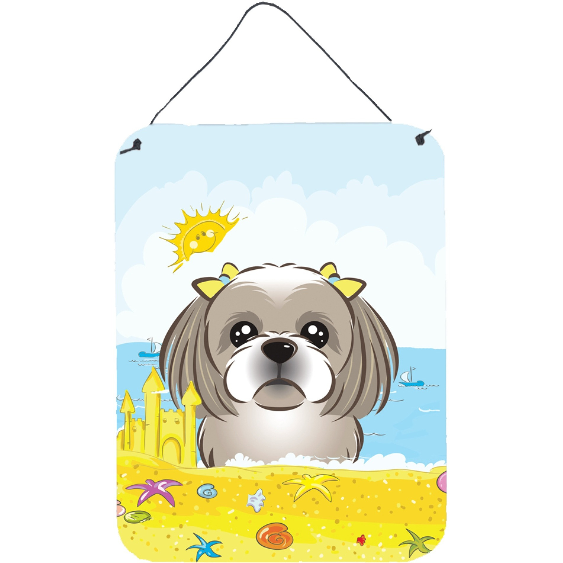 &quotCaroline's Treasures Gray Silver Shih Tzu Summer Beach Wall or Door Hanging Prints BB2118DS1216, 16HX12W, Multicolor"