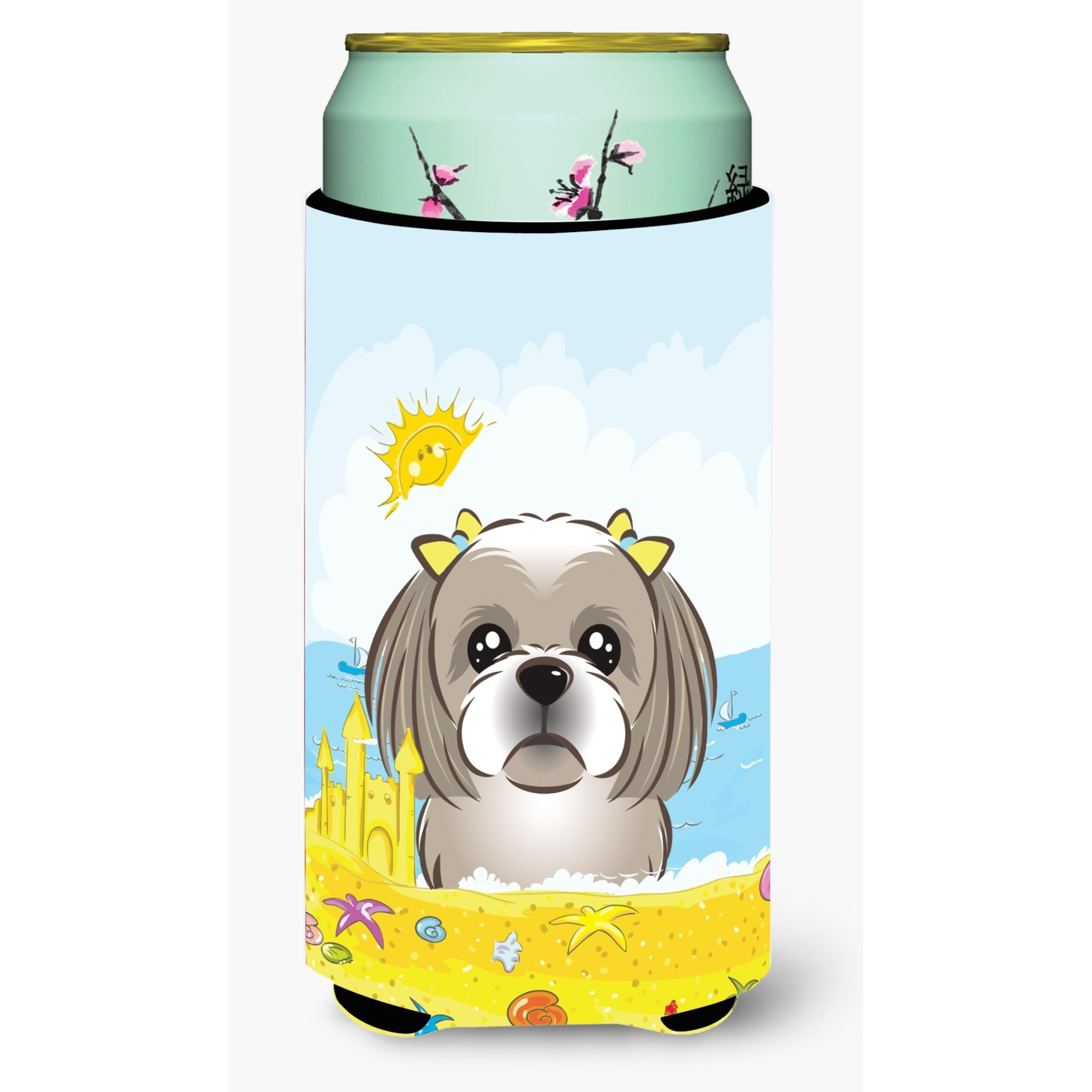&quotCaroline's Treasures BB2118TBC "&quotGray Silver Shih Tzu Summer Beach"" Tall Boy Hugger Koozie, Multicolor"