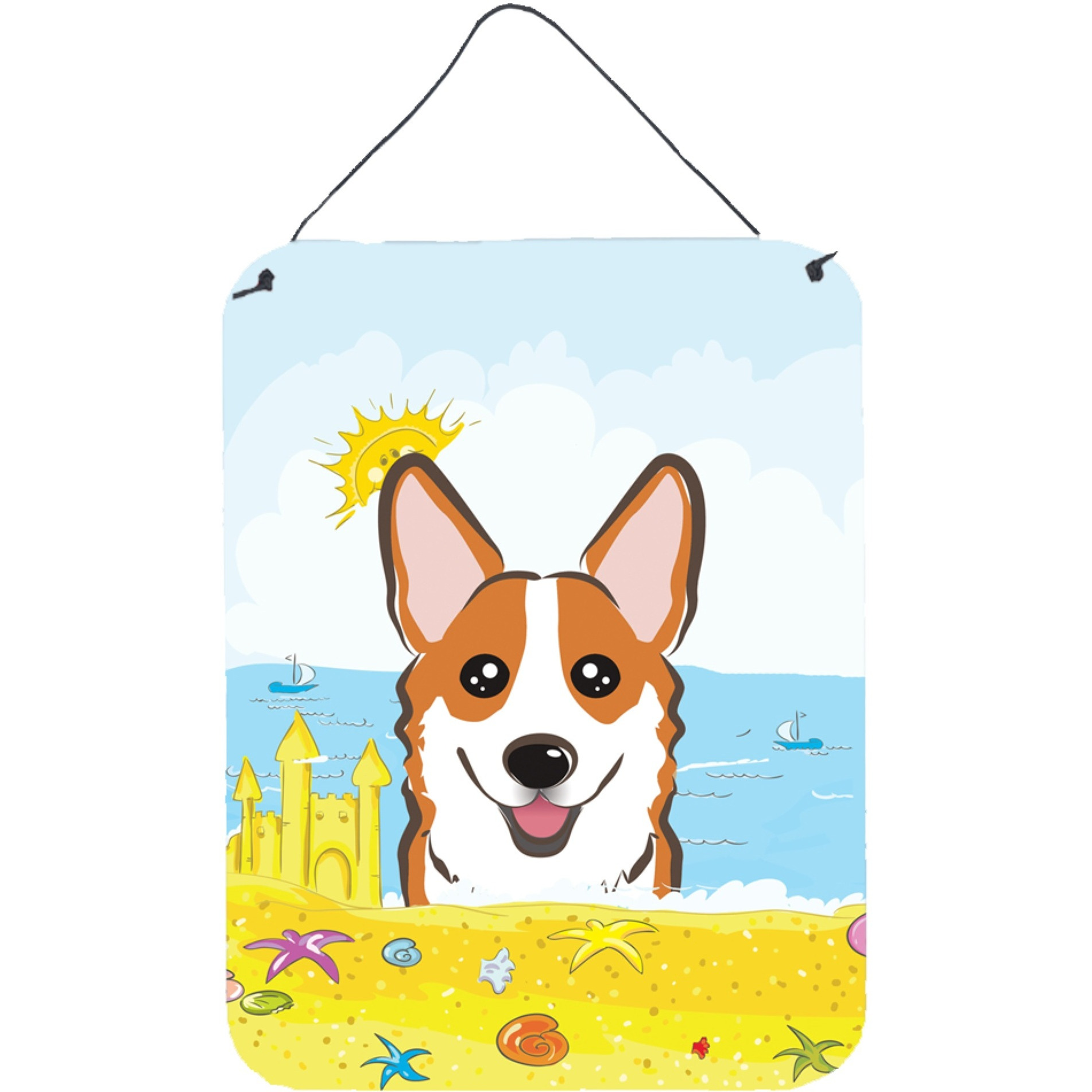 &quotCaroline's Treasures Red Corgi Summer Beach Wall or Door Hanging Prints BB2122DS1216, 16HX12W, Multicolor"