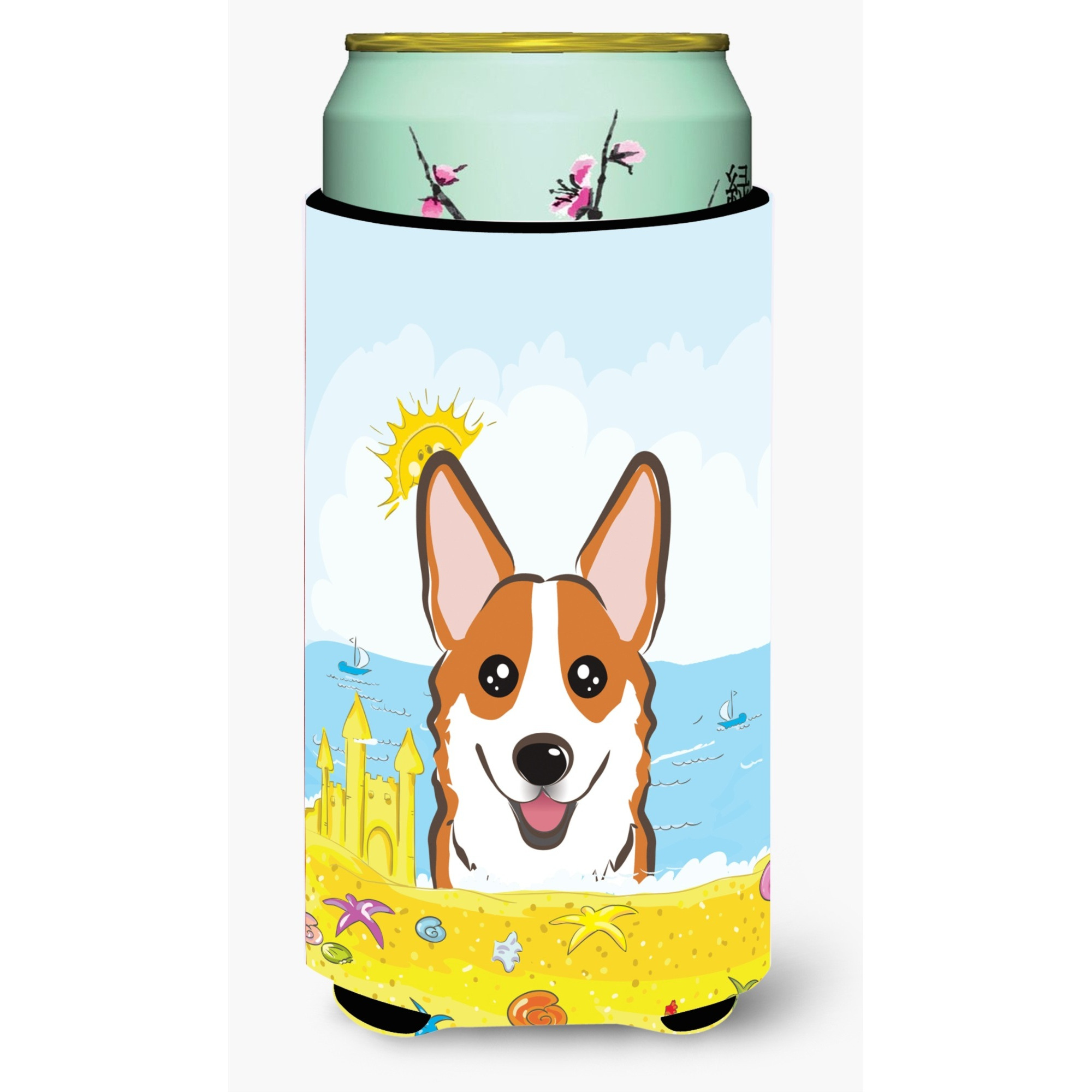 &quotCaroline's Treasures BB2122TBC "&quotRed Corgi Summer Beach"" Tall Boy Hugger Koozie, Multicolor"