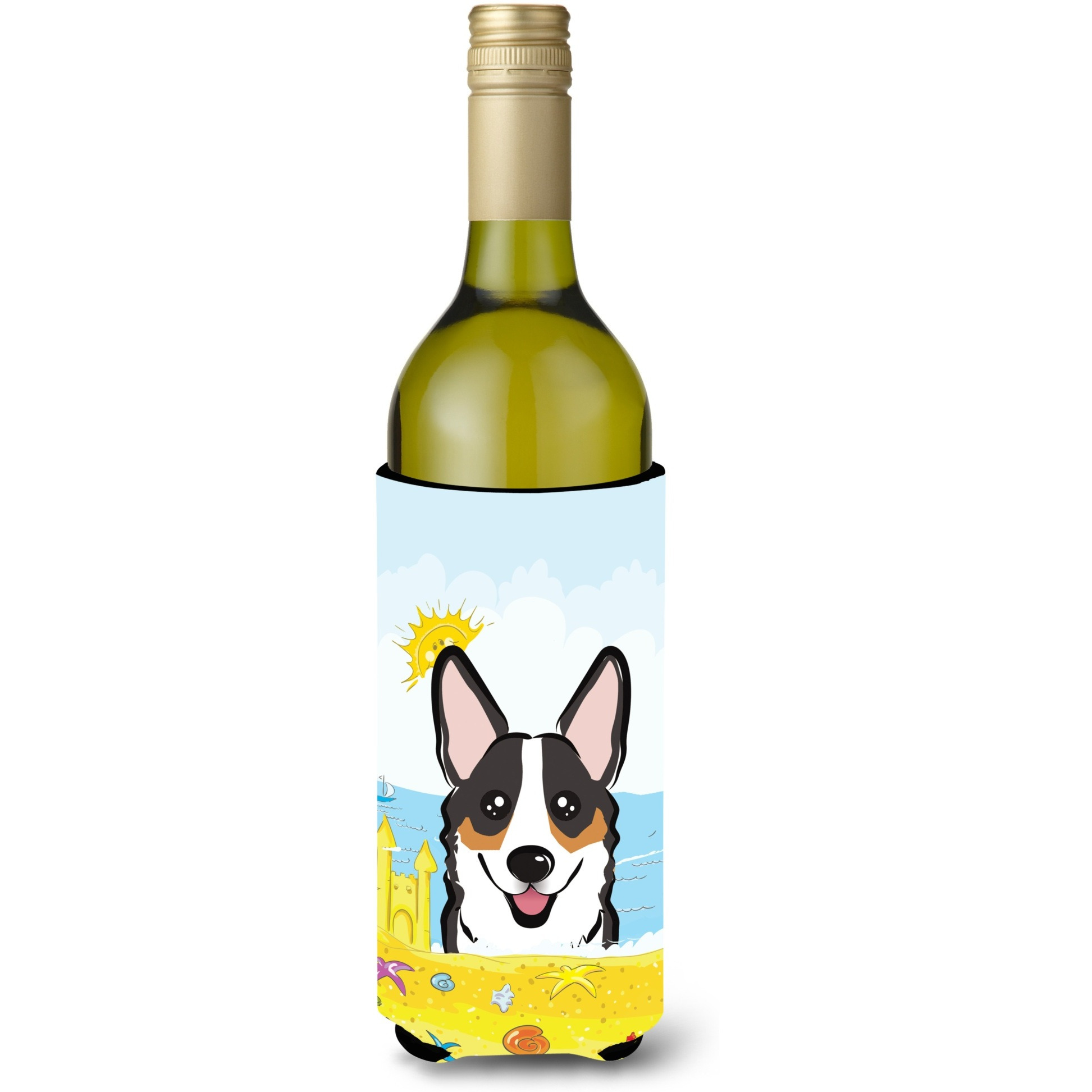 &quotCaroline's Treasures BB2123LITERK "&quotTricolor Corgi Summer Beach"" Wine Bottle Hugger Koozie, 750ml, Multicolor"