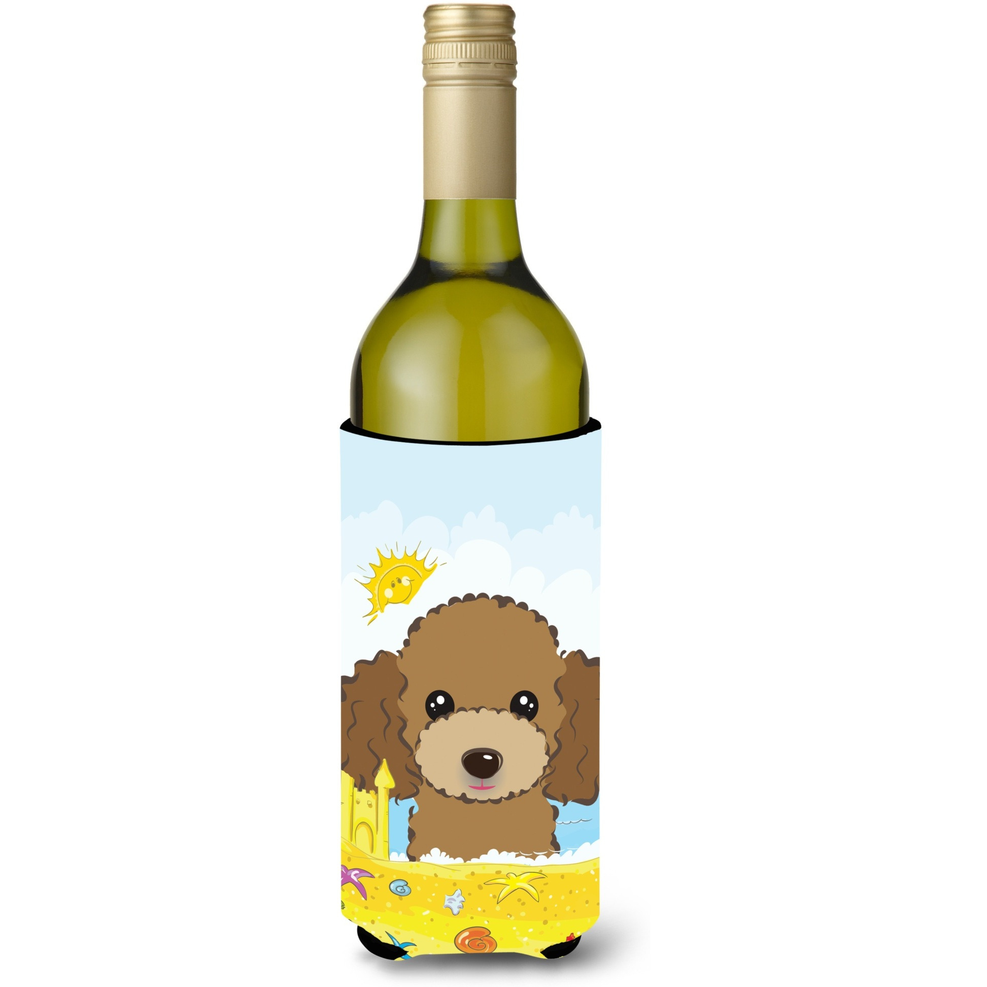 &quotCaroline's Treasures BB2124LITERK "&quotChocolate Brown Poodle Summer Beach"" Wine Bottle Hugger Koozie, 750ml, Multicolor"