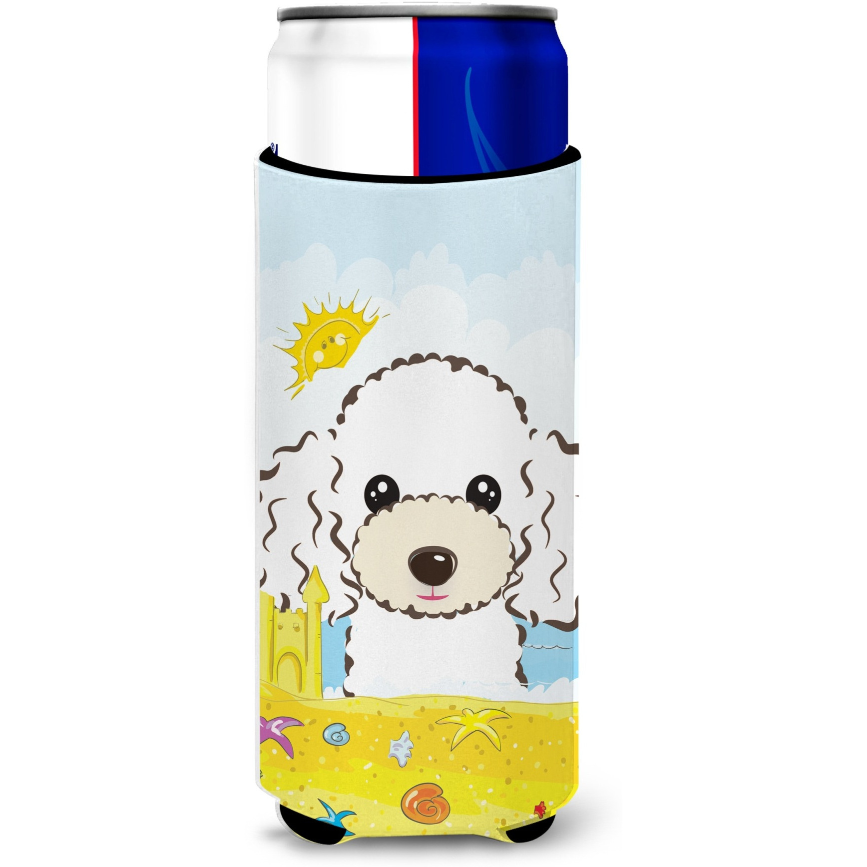 &quotCaroline's Treasures BB2125MUK "&quotWhite Poodle Summer Beach Michelob Ultra Koozies for Slim Cans, Multicolor"