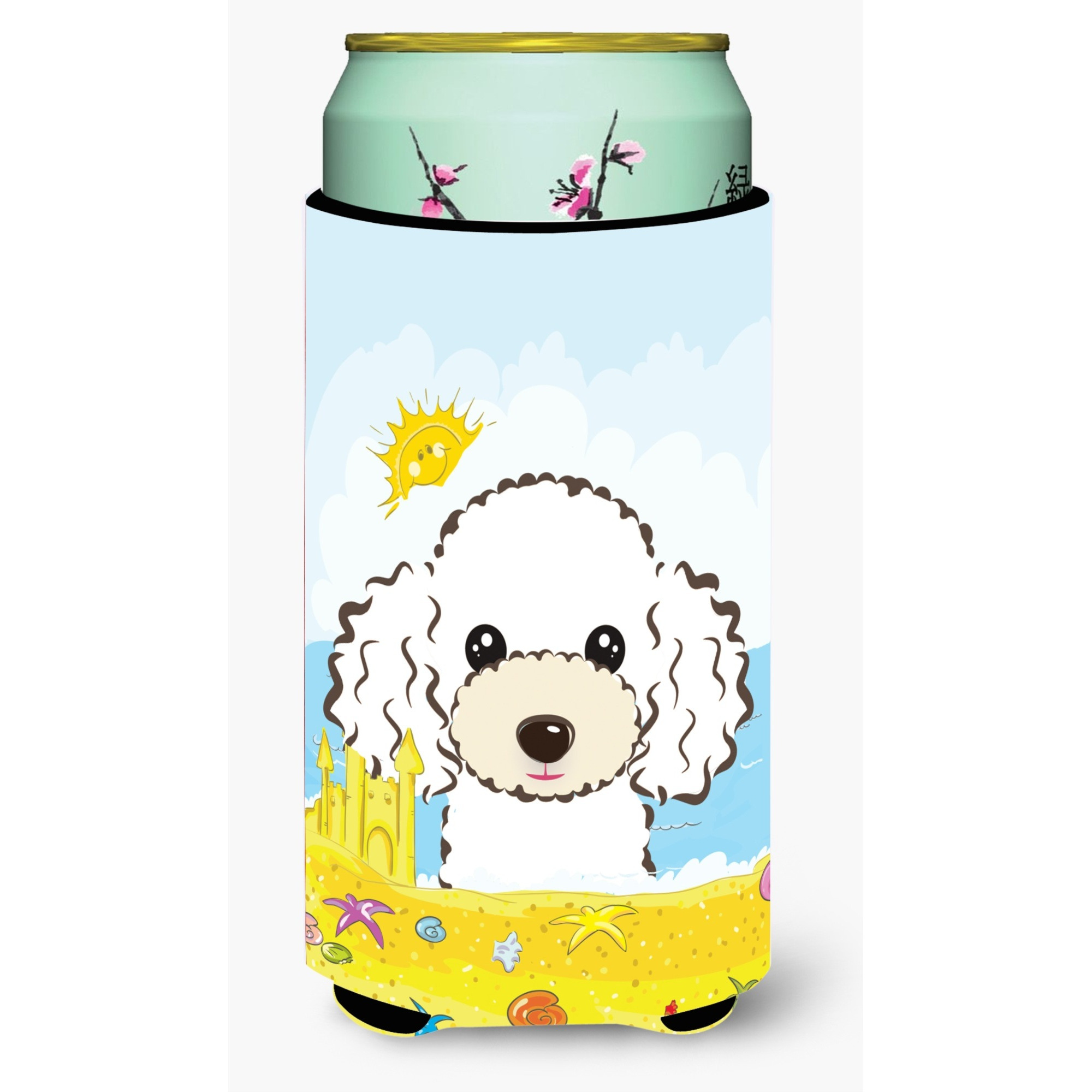&quotCaroline's Treasures BB2125TBC "&quotWhite Poodle Summer Beach"" Tall Boy Hugger Koozie, Multicolor"